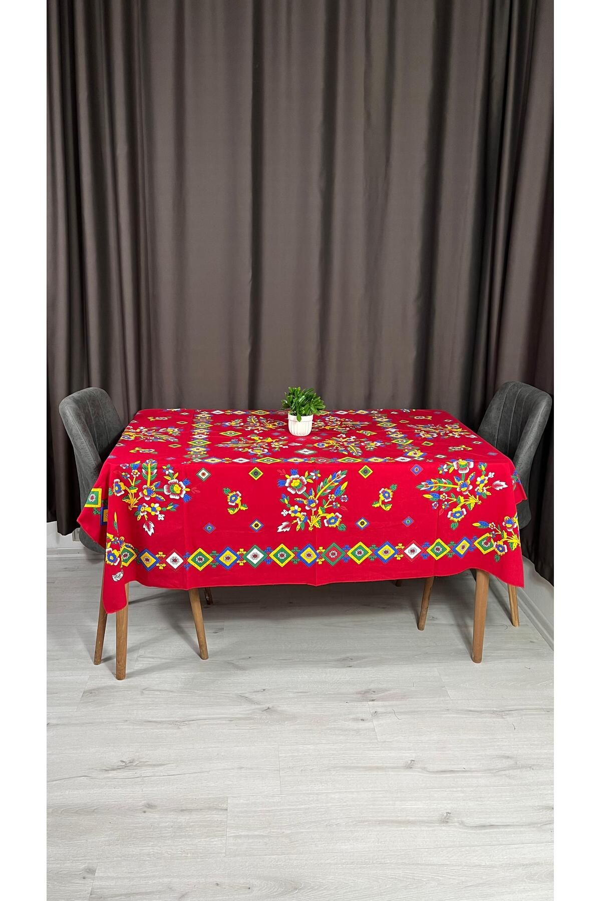 Sobe Hediyelik-Easy Clean Red Colored Chirping Chirping Hook Patterned Table Cloth 170X170 2