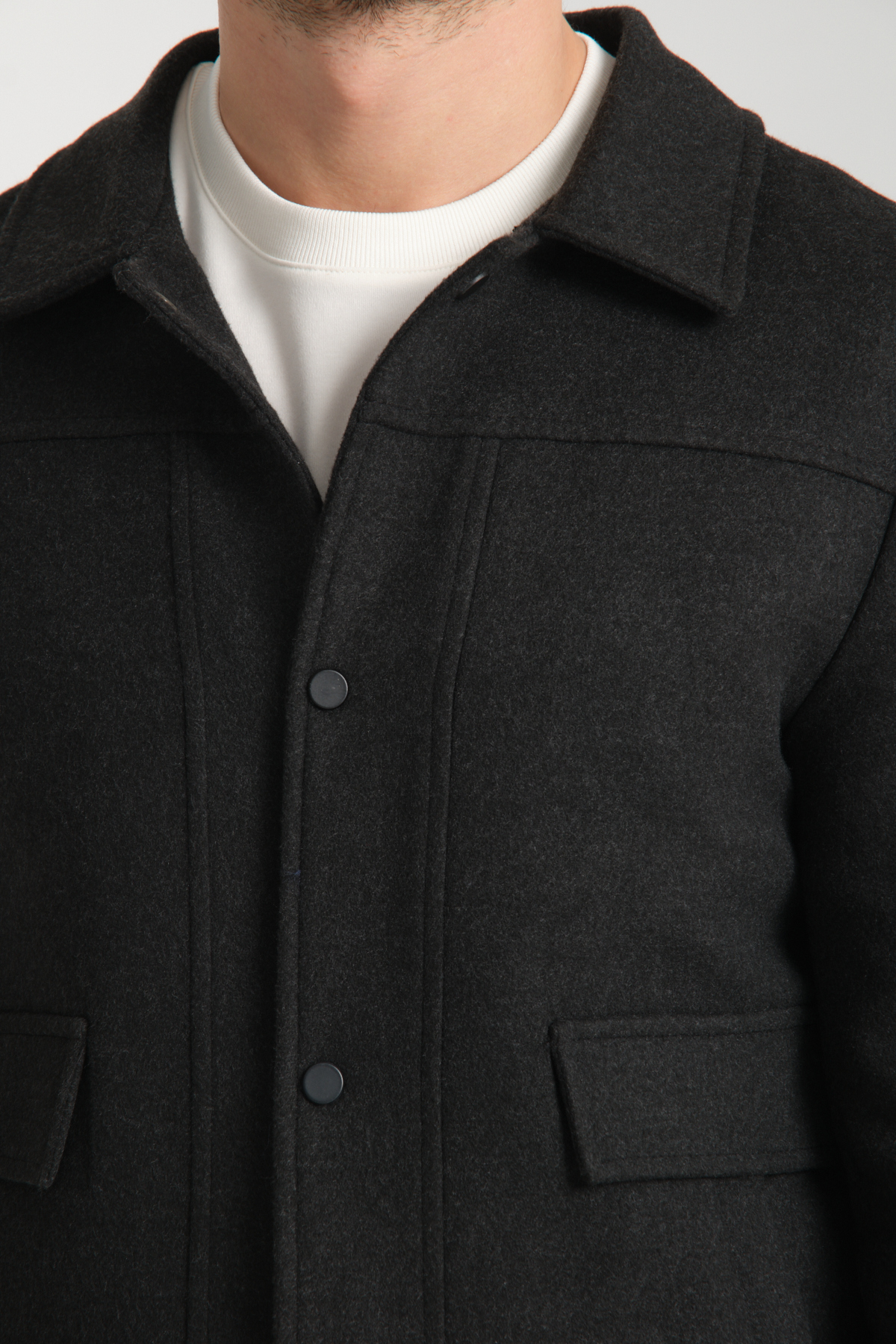 Çıtçıtlı Erkek Polo Yaka Kısa Kaşe Mont Slim Fit — خاکستری 9810 BERGAMO — تصویر 2 از 8