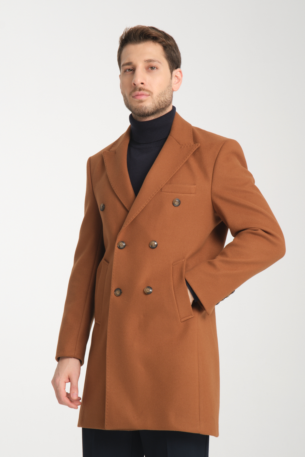 Frappoli  Standart Fit Erkek Kalın Kruvaze Kaban-palto - Görsel 2