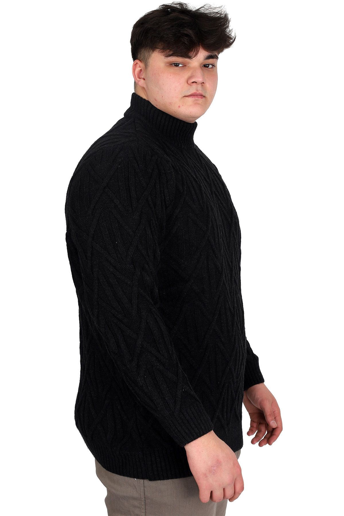 ModeXL-Men's Sweater - Half Turtleneck, Plus Size, Black Infinity 24212 2