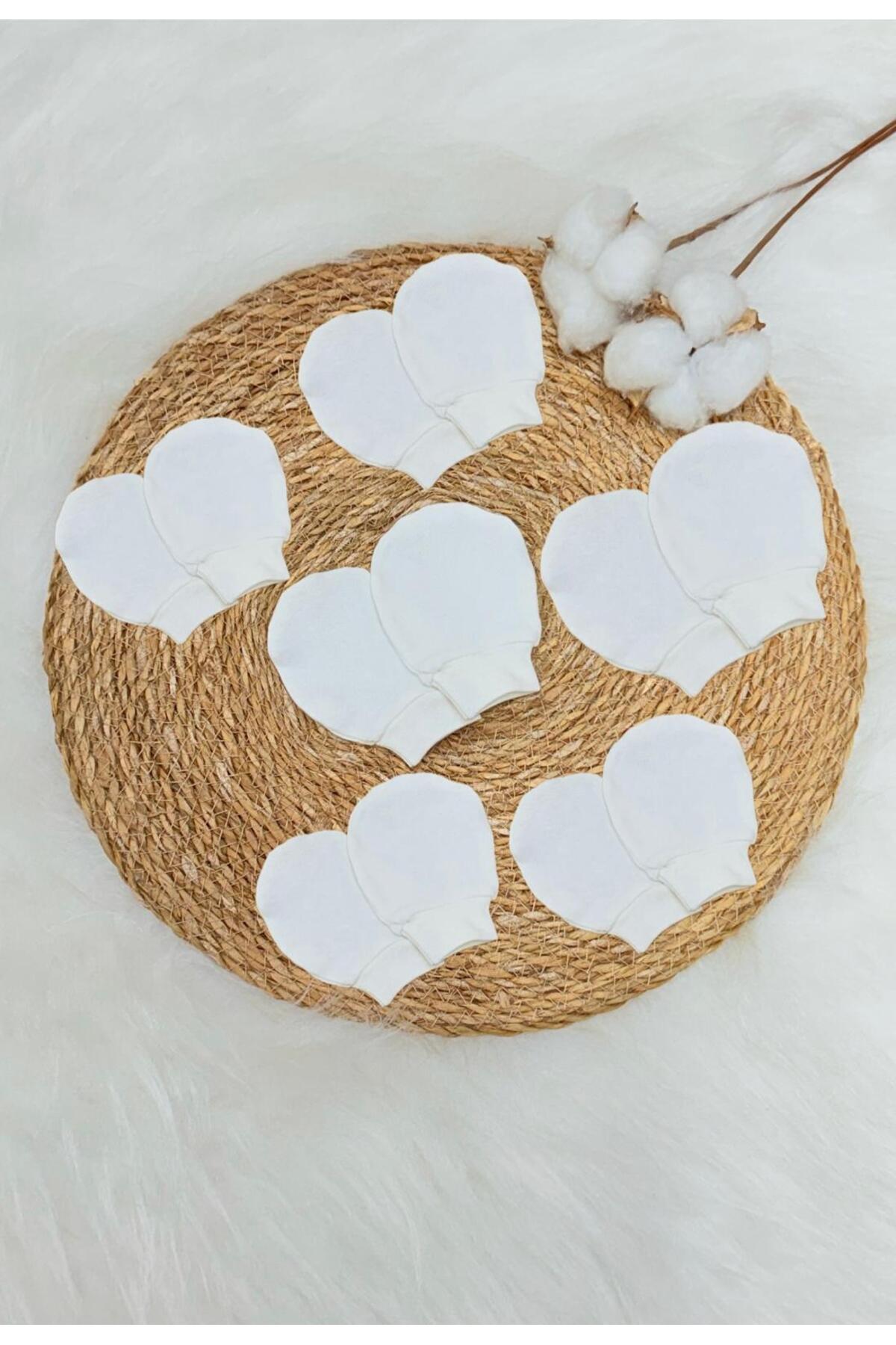 Lumos Trade Unisex Bebek Yenidoğan Penye Organik Pamuklu Bebek Eldiveni 6 Çift Set -Beyaz fotoğrafı 2 (önizleme)