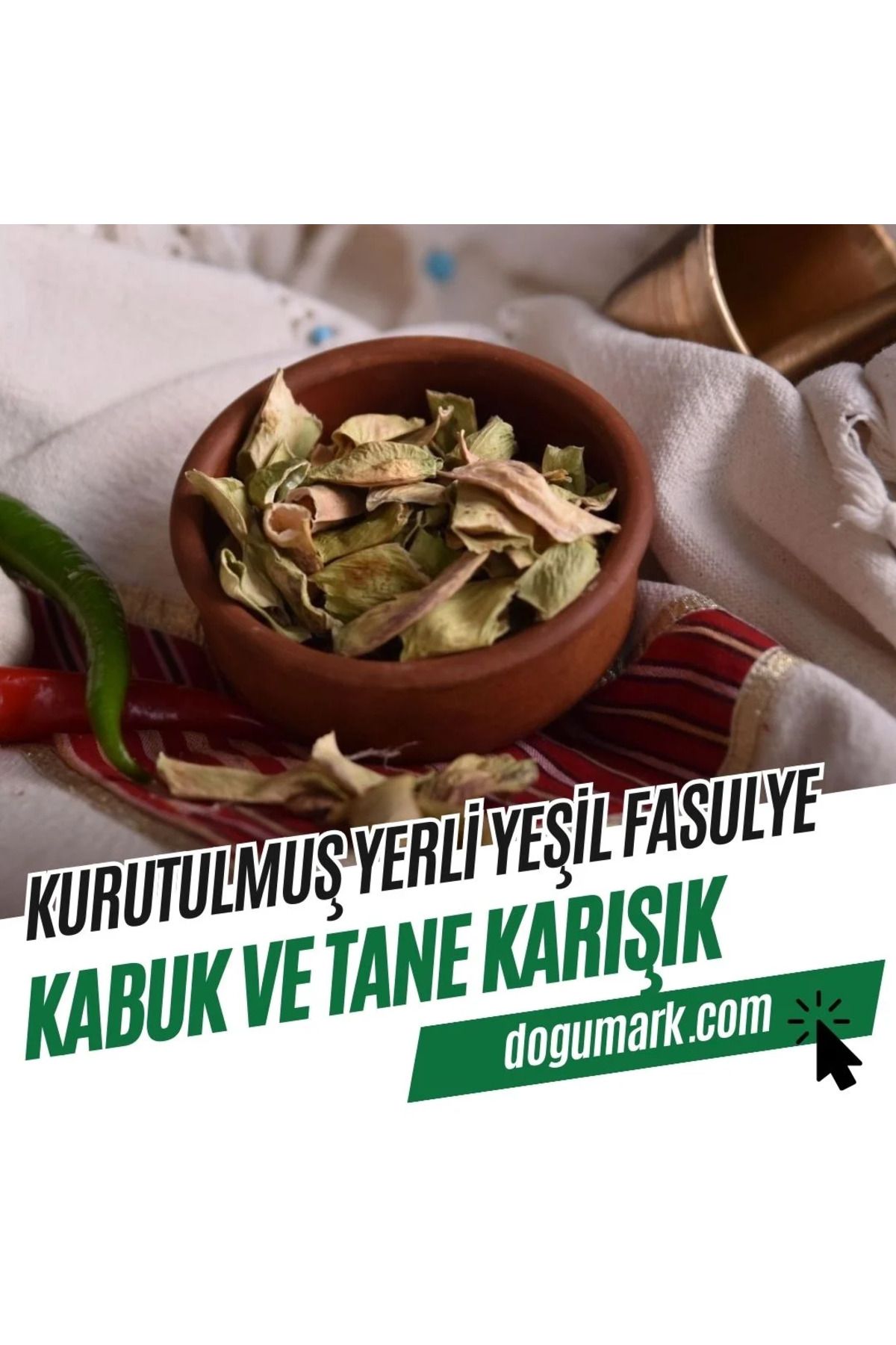 DoğuMark 3 Kg Kurutulmuş Yerli Yeşil Fasulye - Kabuk Ve Tane Karışık (3 KG)