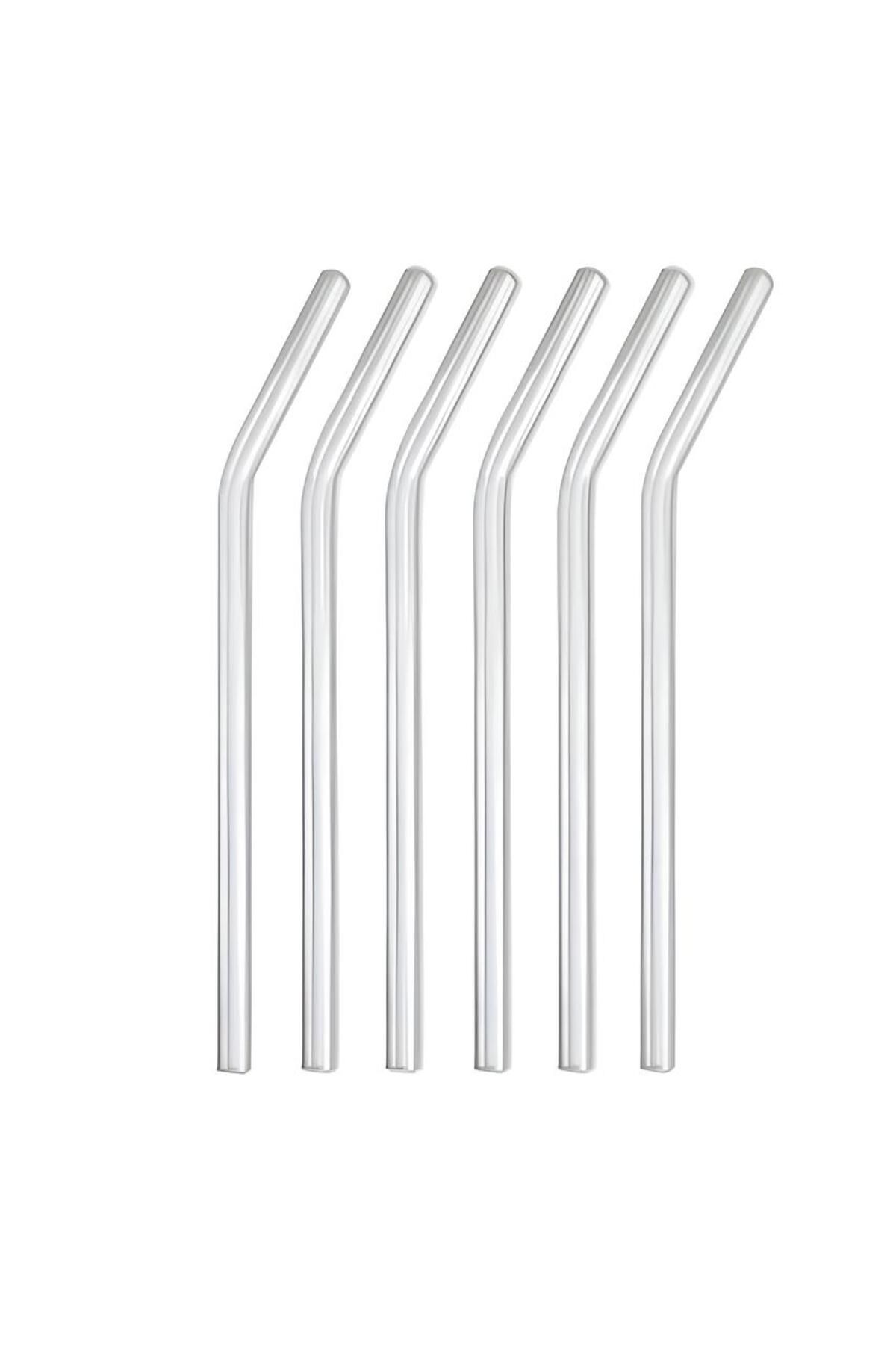 ASYA BAZAAR-Set of 6 Transparent Glass Curved Straws 2