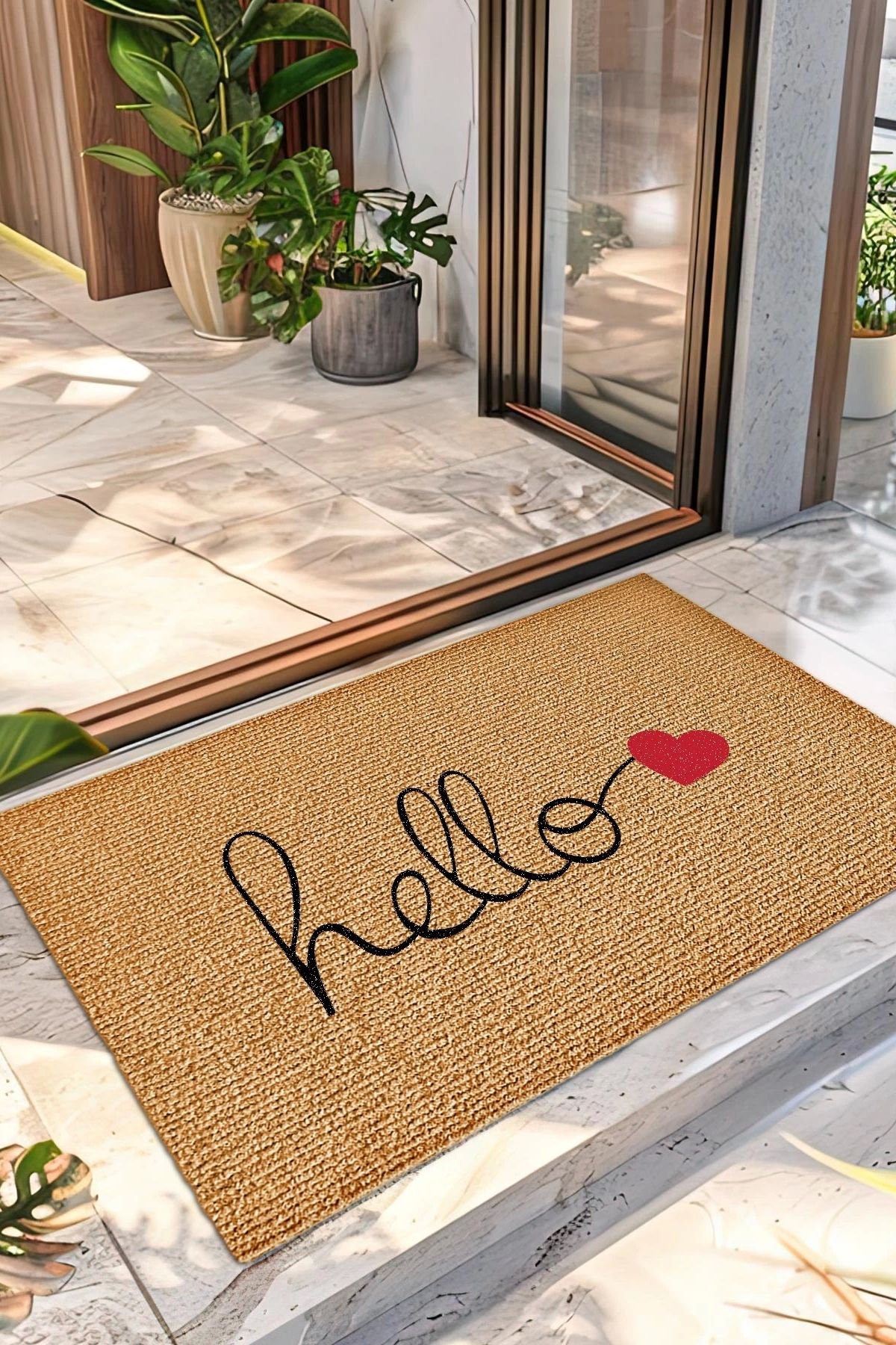 Decovetro-Colorful Hello Patterned Door Front Carpet Mat - 40 X 60 cm 1