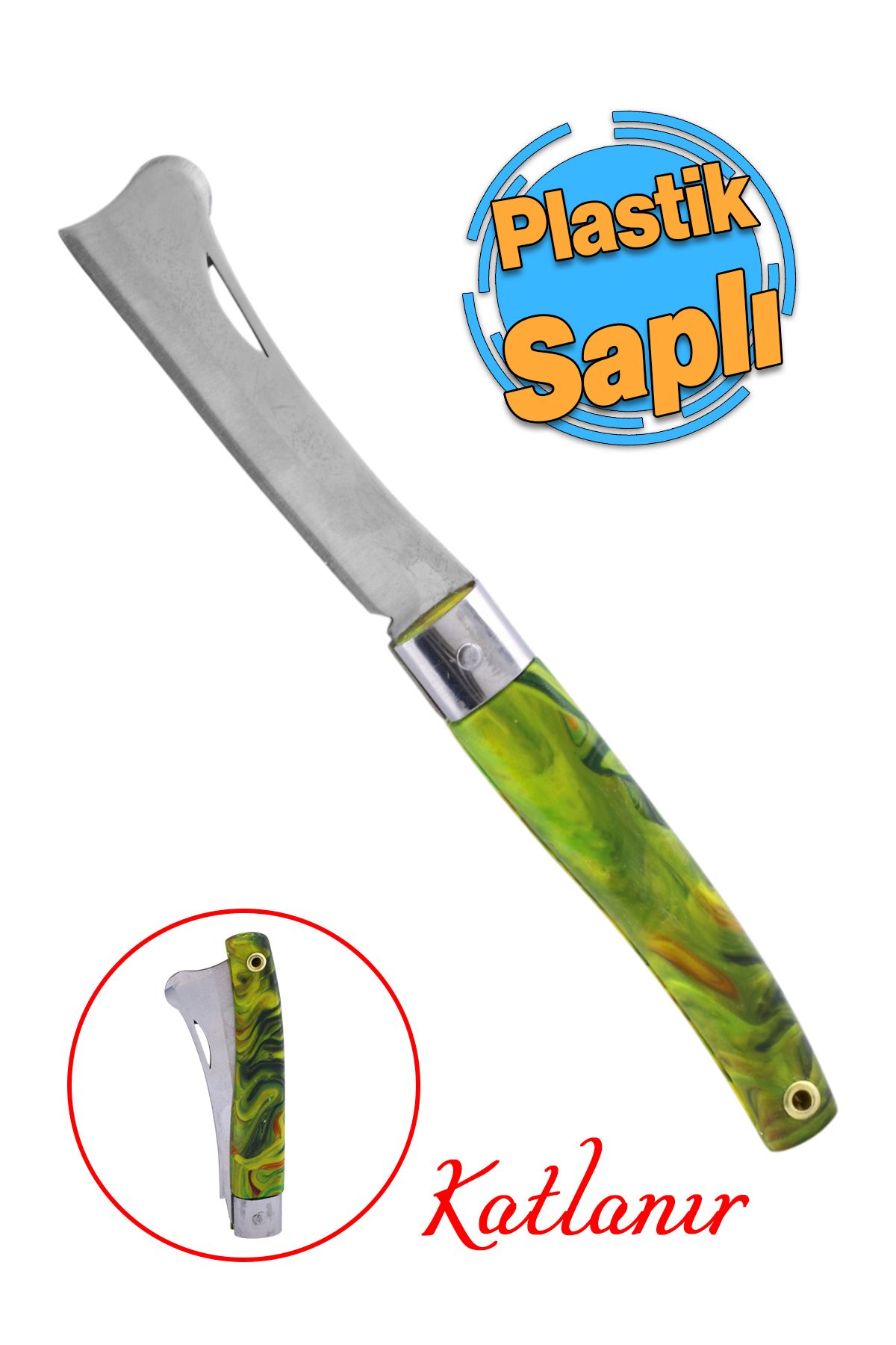 Badem10 Plastik Saplı Tepeli Uç Bıçak Çakı Soğuk Aşı Macunu Profesyonel Çelik Bağ Ağaç Budama Bıçağı 1 Adet