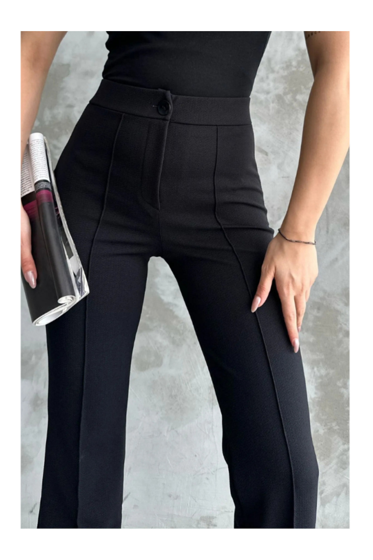 BERNEO  Kadın Ultra Yüksek Bel Krep Kumaş Toparlayıcı Likralı Palazzo Alt - Görsel 3