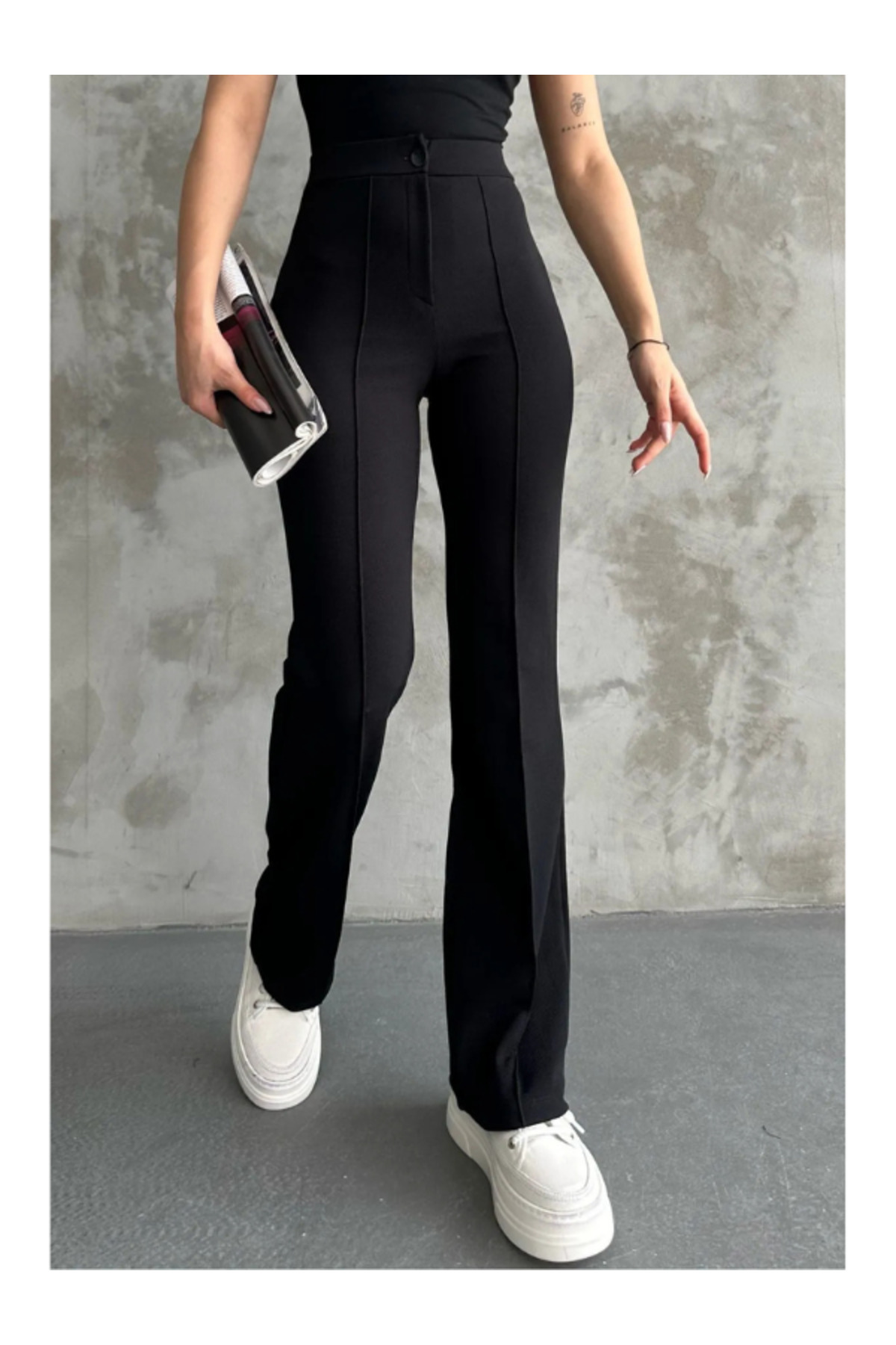 BERNEO  Kadın Ultra Yüksek Bel Krep Kumaş Toparlayıcı Likralı Palazzo Alt - Görsel 6