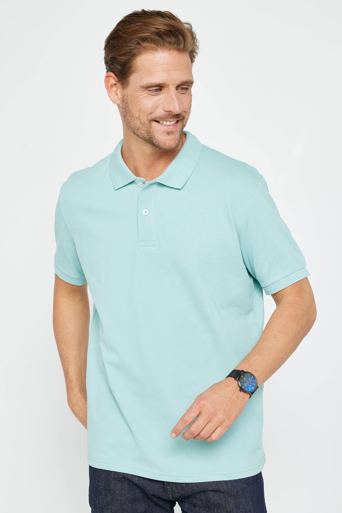 Tudors Tricou Pentru Bărbați, Cu Croiala Normală, Cu Croiala Clasică, 100% Bumbac, Uni, Verde, Cu Gât Polo Masculin - L