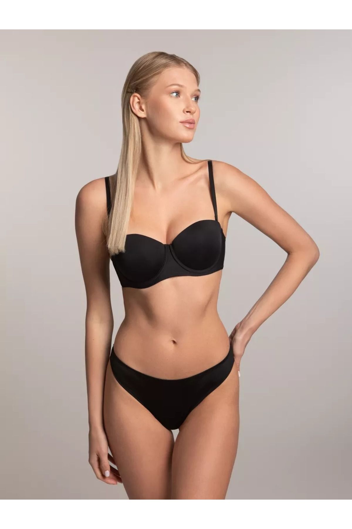 MİSTİRİK-Sutien Push Up Model Lenola Negru fără bretele - Textura moale 3