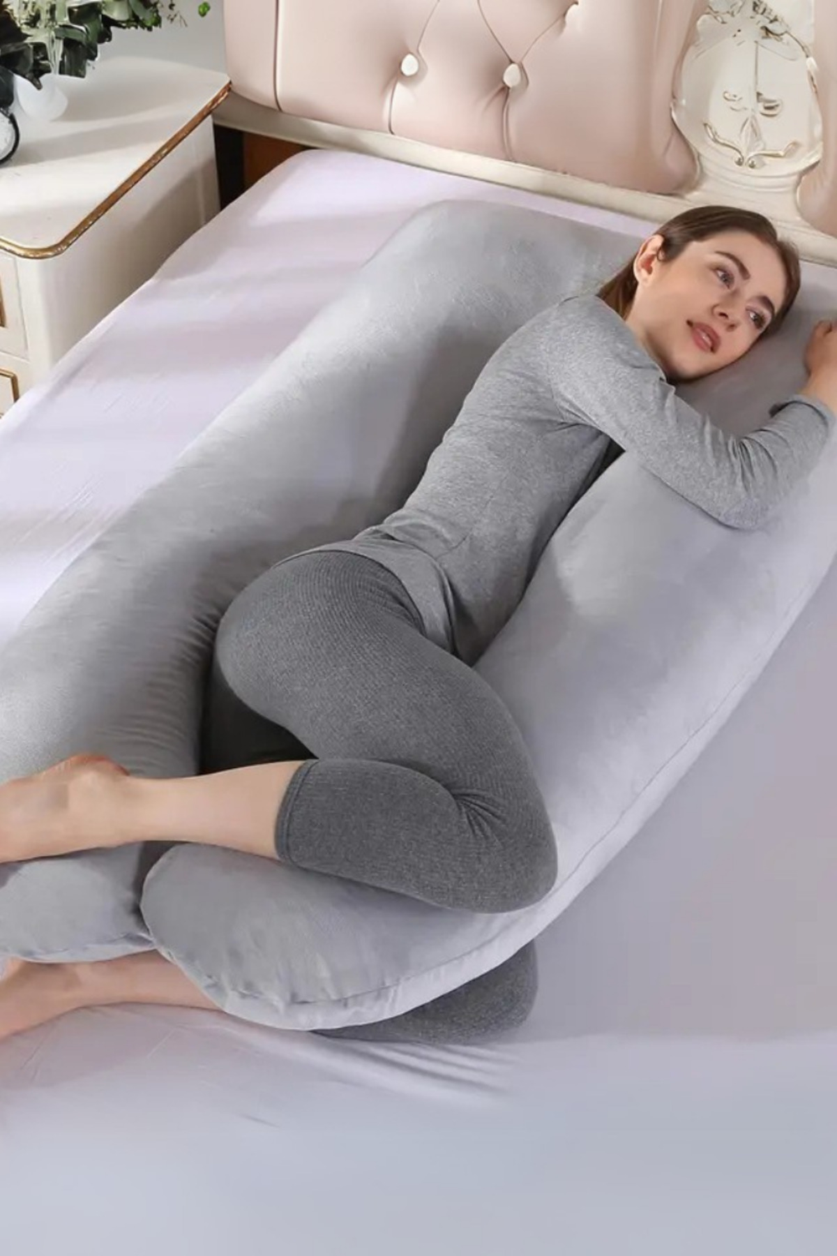 MoMMe 5 Farklı Bölge Destekli Hamile Yastığı Astarlı Çantalı Gri fotoğrafı 3 (önizleme)
