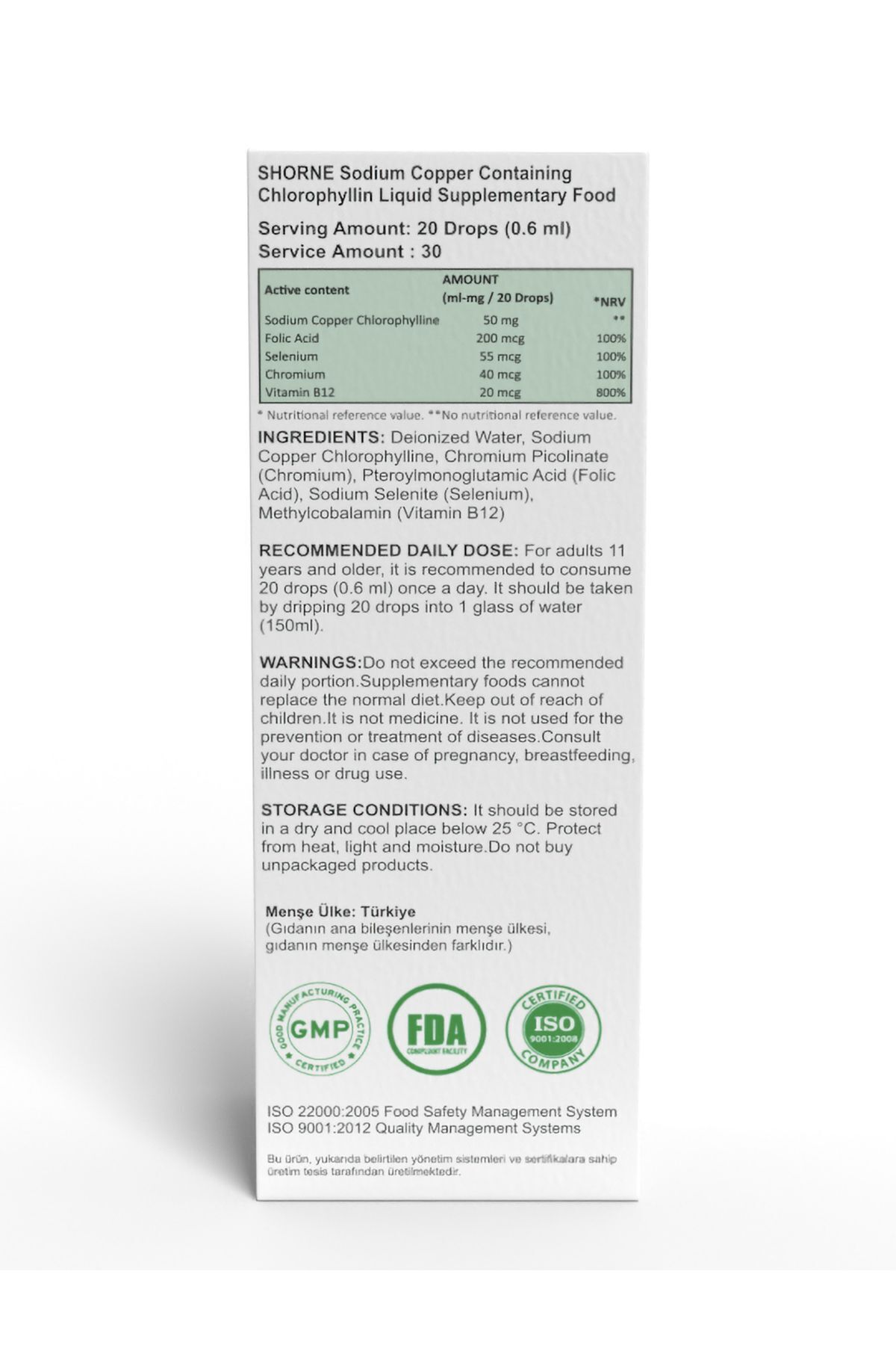 Shorne-Liquid Chlorophyll and Folic Acid - Chrome Picolinate, Selenium andVitaminB12MultivitaminFood Supplement 5