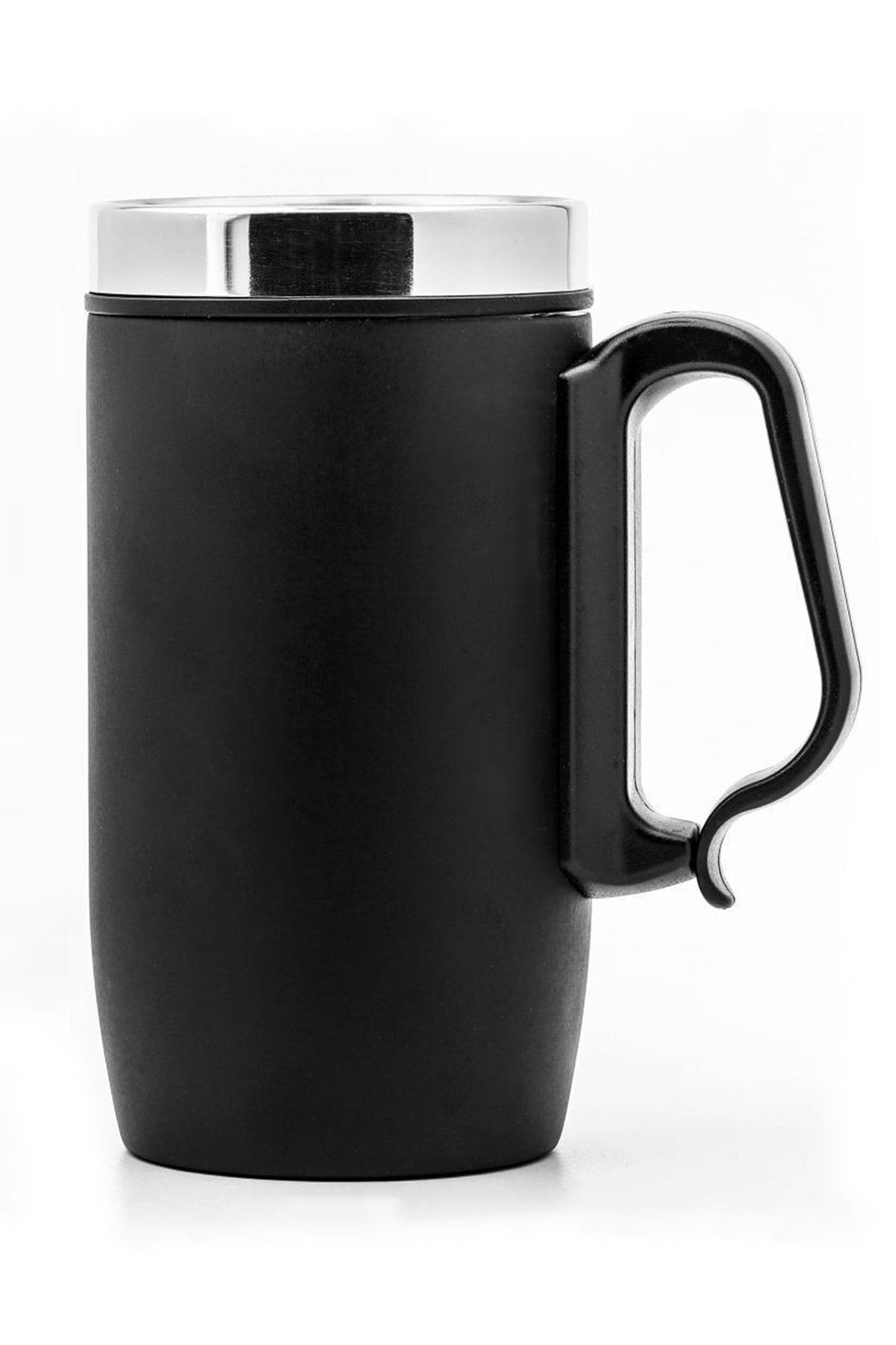 Mhm Collections Çift Katmanlı Kauçuk Taban 280ml Mat Siyah Kulplu Paslanmaz Çelik Termos Bardak Mug K...