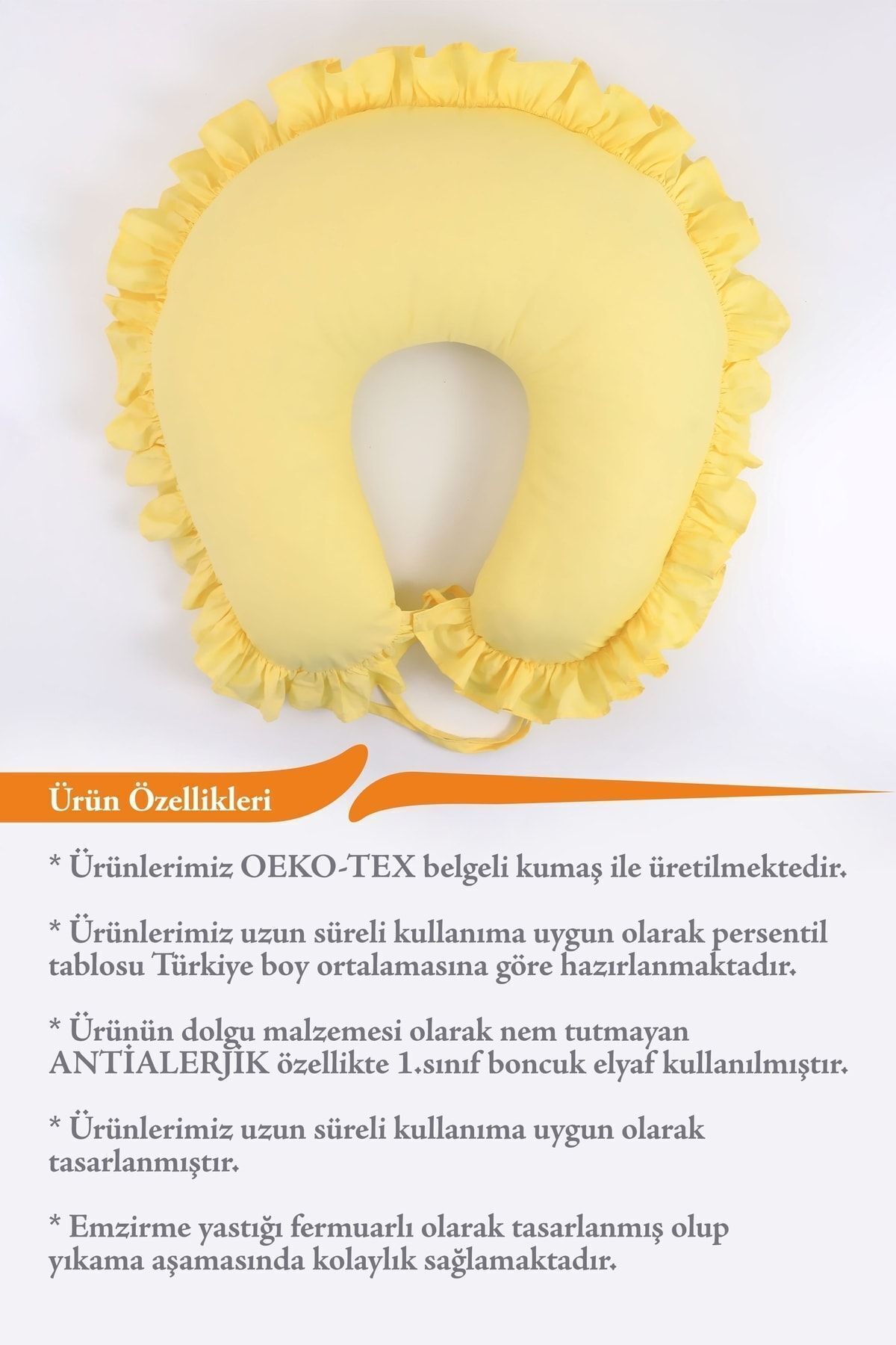 Umaybebek Emzirme Yastığı, Emzirme Önlüğü Set - Pamuklu Kumaş - Sarı Fırfırlı fotoğrafı 3 (önizleme)