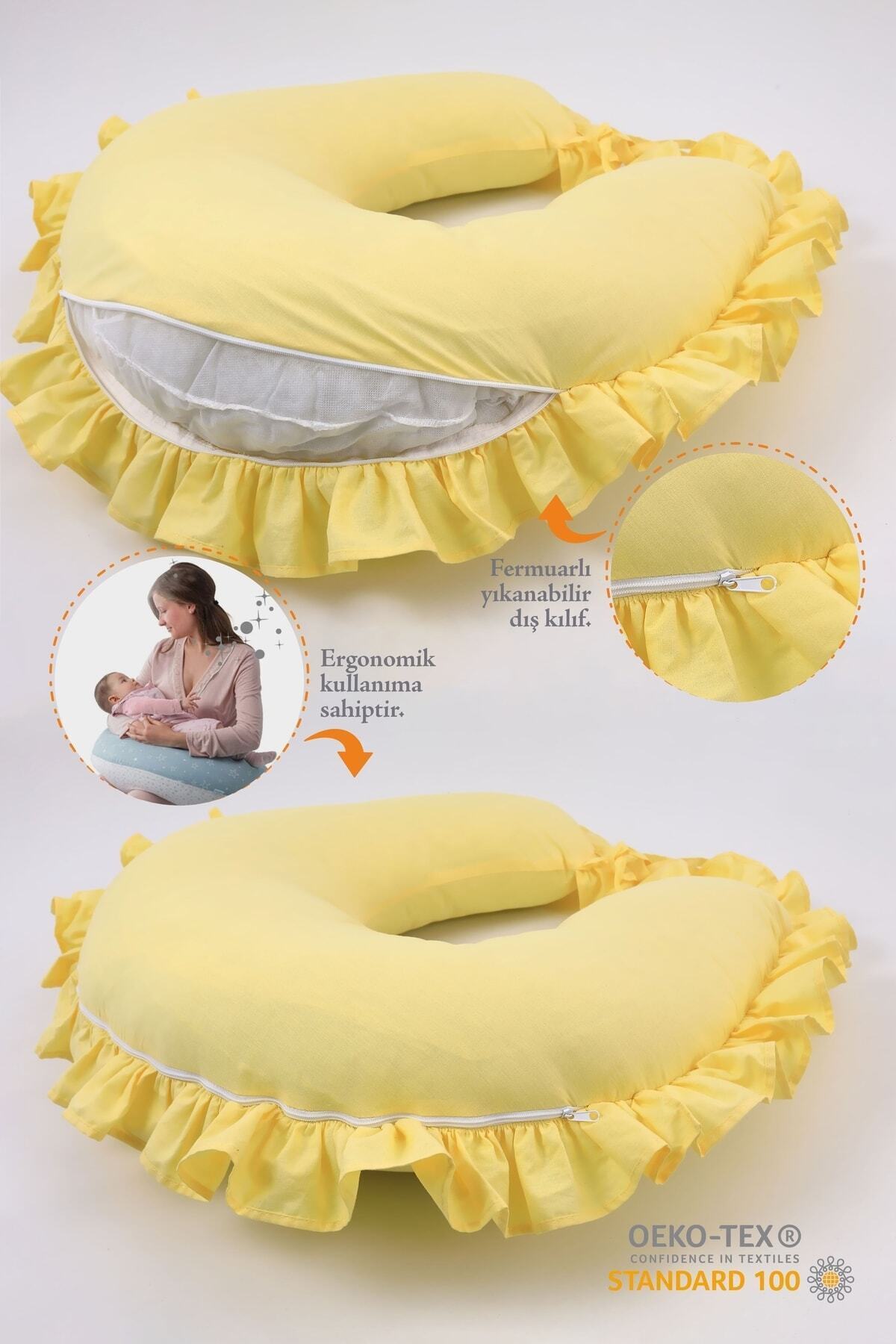 Umaybebek Emzirme Yastığı, Emzirme Önlüğü Set - Pamuklu Kumaş - Sarı Fırfırlı fotoğrafı 2 (önizleme)