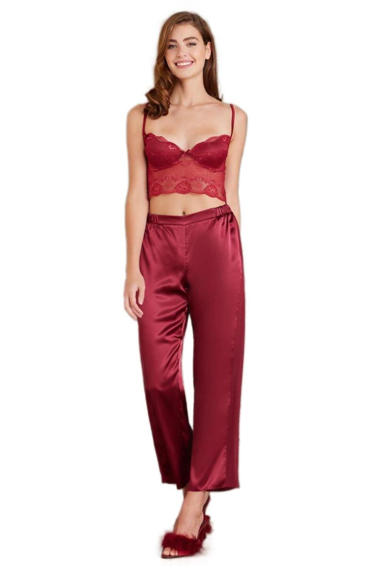 Pierre Cardin-Burgundy Satin Women's 4-Piece Set - 7025 2