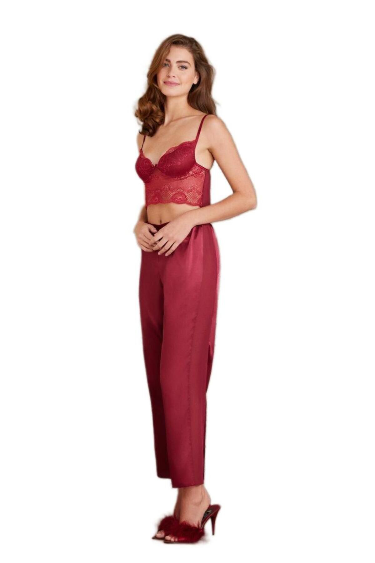 Pierre Cardin-Burgundy Satin Women's 4-Piece Set - 7025 3