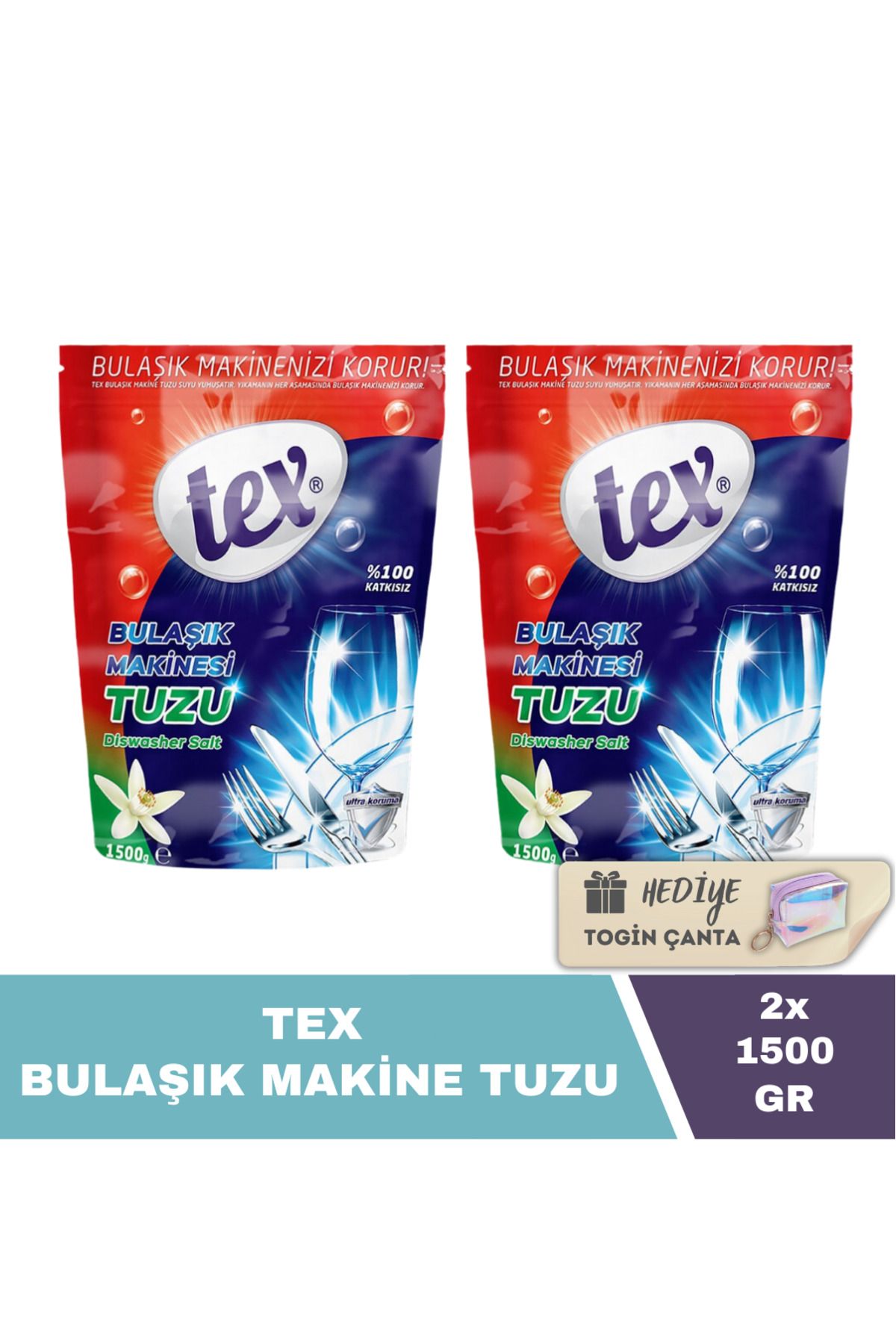 Tex Bulaşık Makinesi Tuzu 1500 gr X2 Adet Hediye Togin Çanta