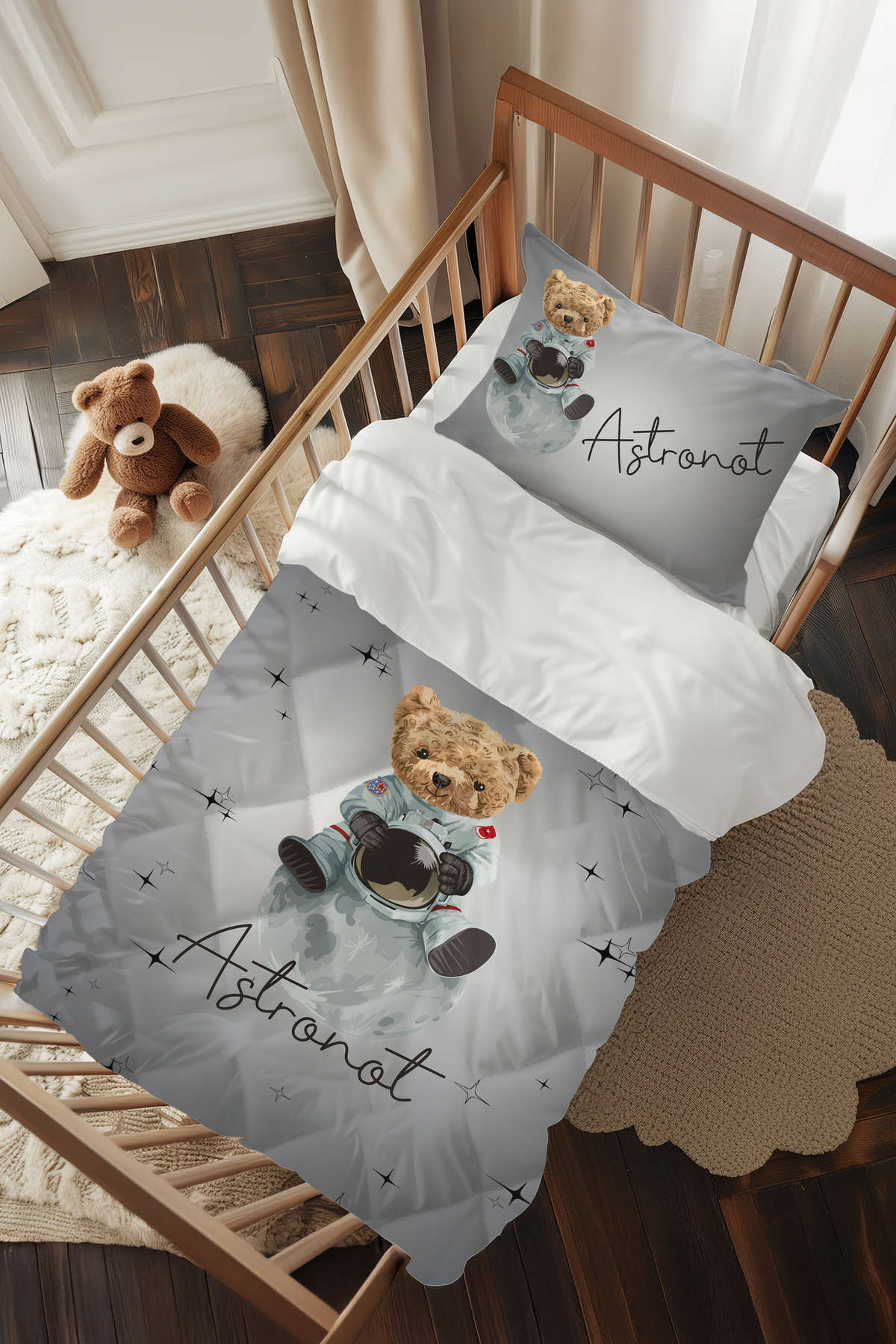 Cute Astronaut Bear Pattern Baby Crib Bedding SetTLABG-316