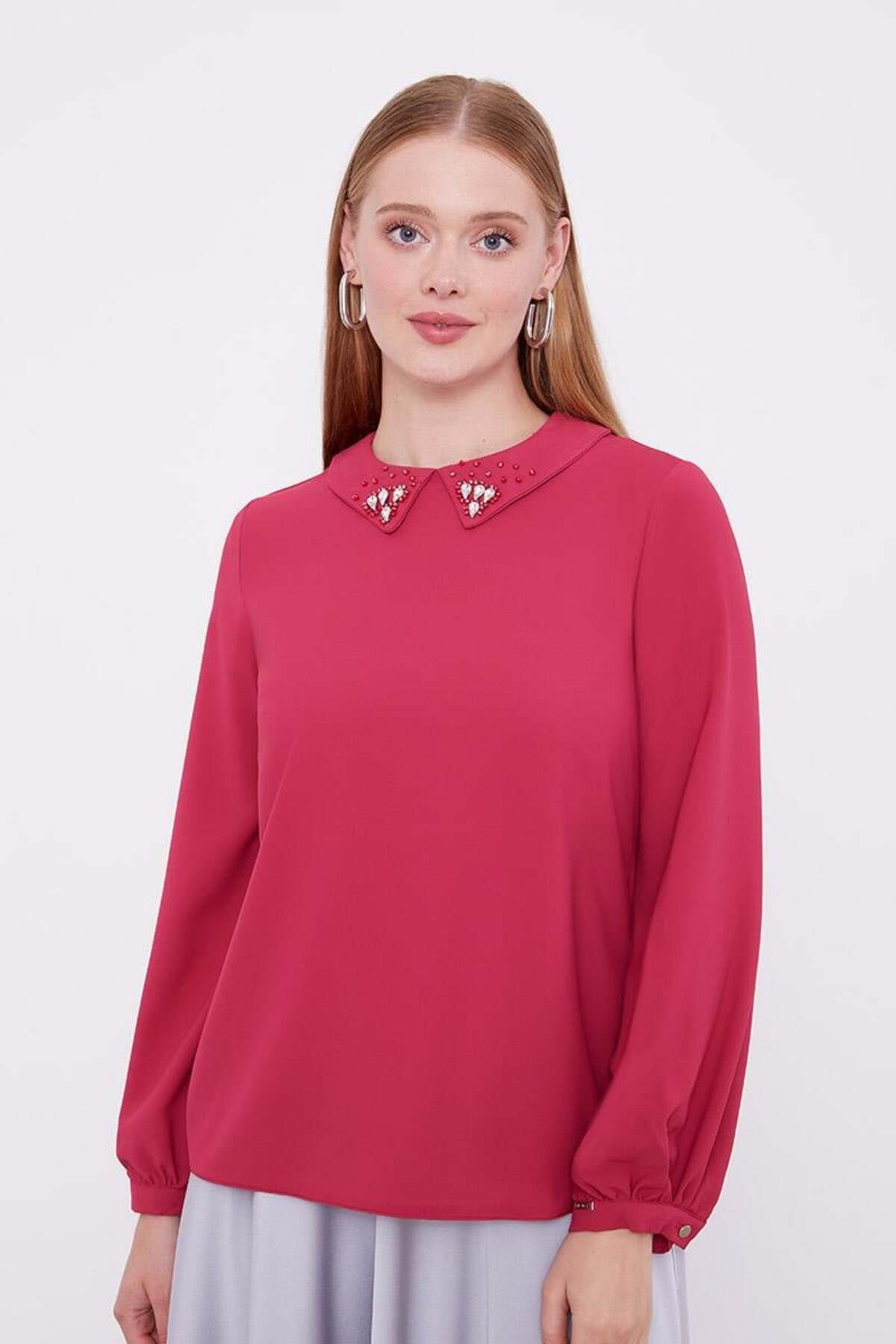 Levidor-Fuchsia Collar Embroidered Blouse 1