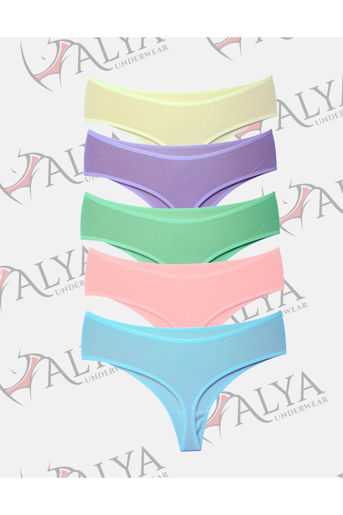 ALYA UNDERWEAR-High Waist Recovery Thong Briefs - Cotton String Underwear - Colorful - 5 Pcs 6