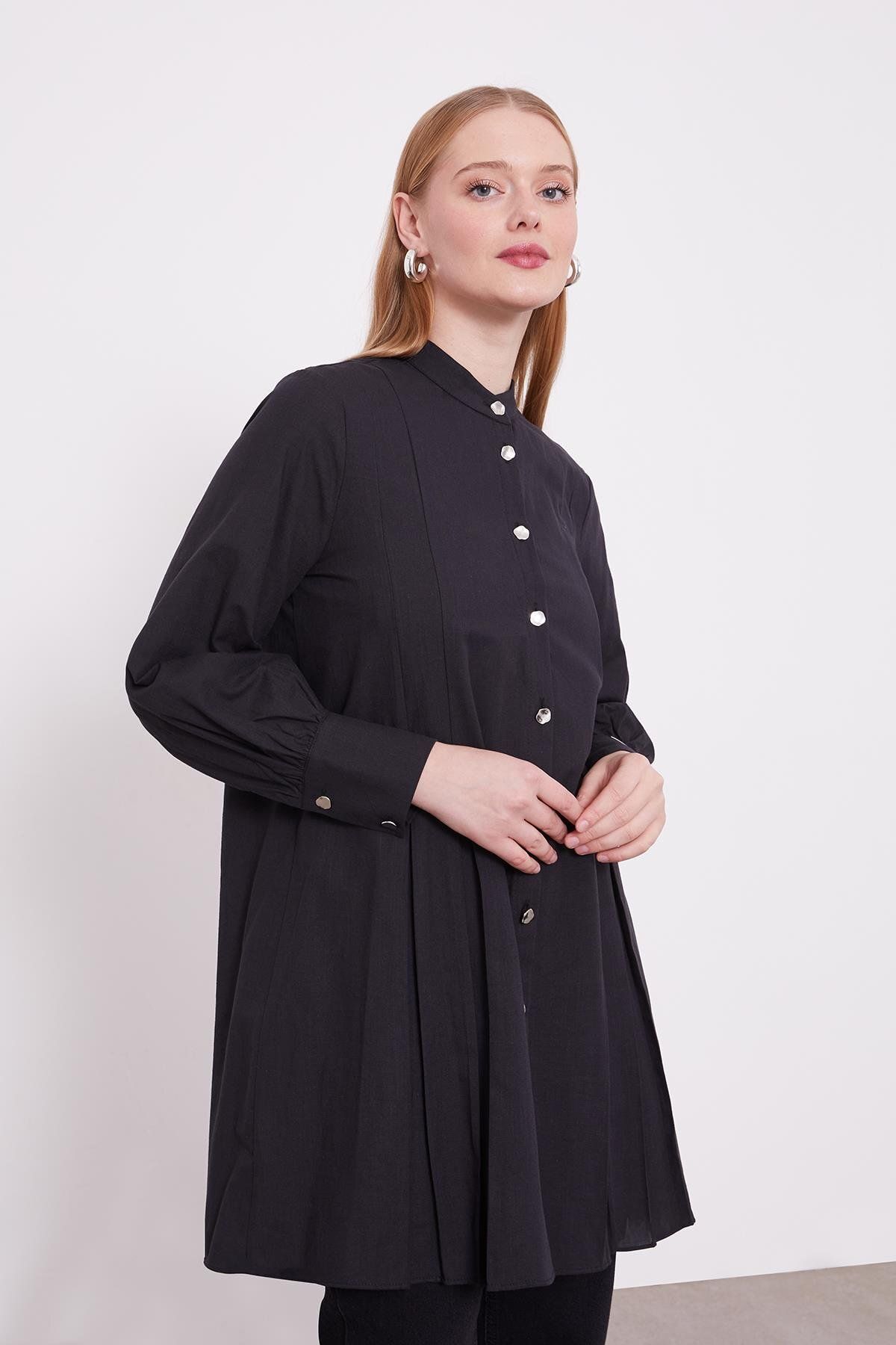 Levidor-Black Pleated Melange Shirt 2