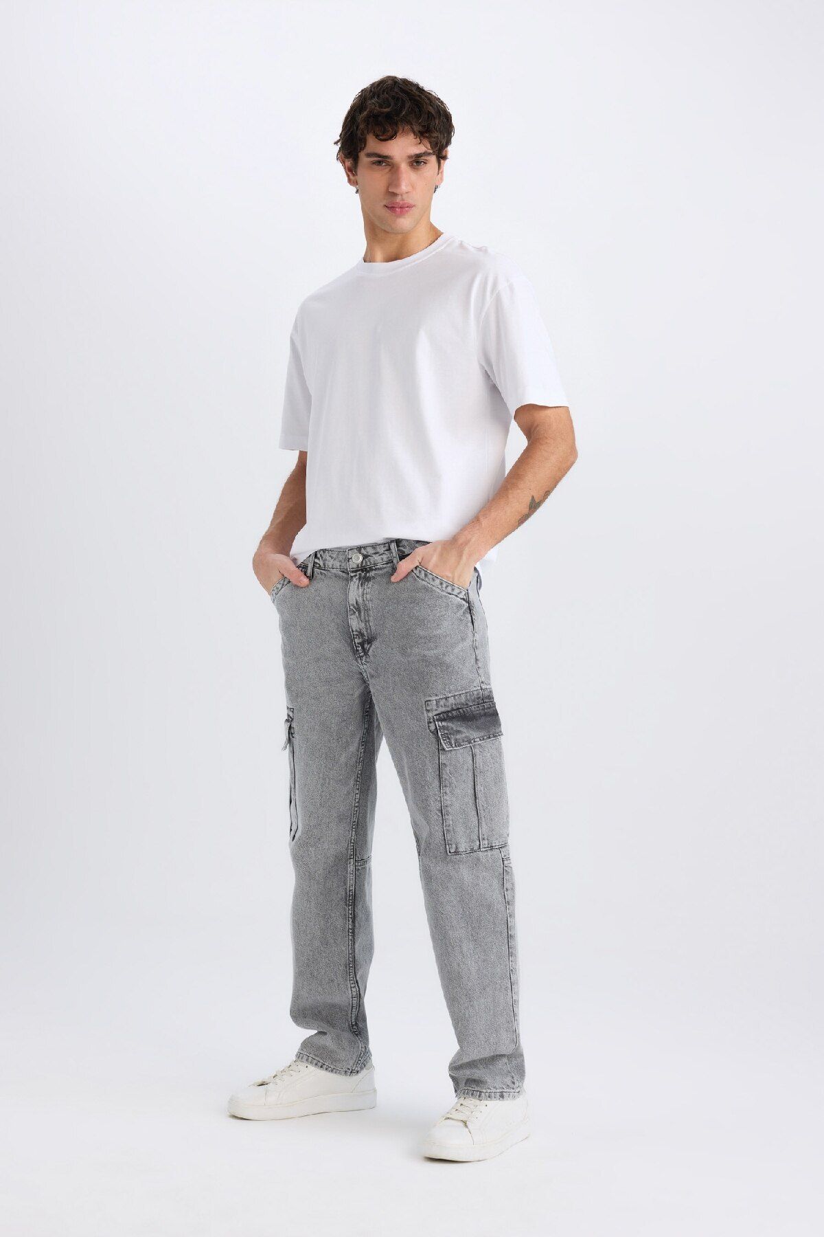 DeFacto-Relax Fit Cargo Pocket Wide Leg Jean Pants D7263Ax25Sp 2