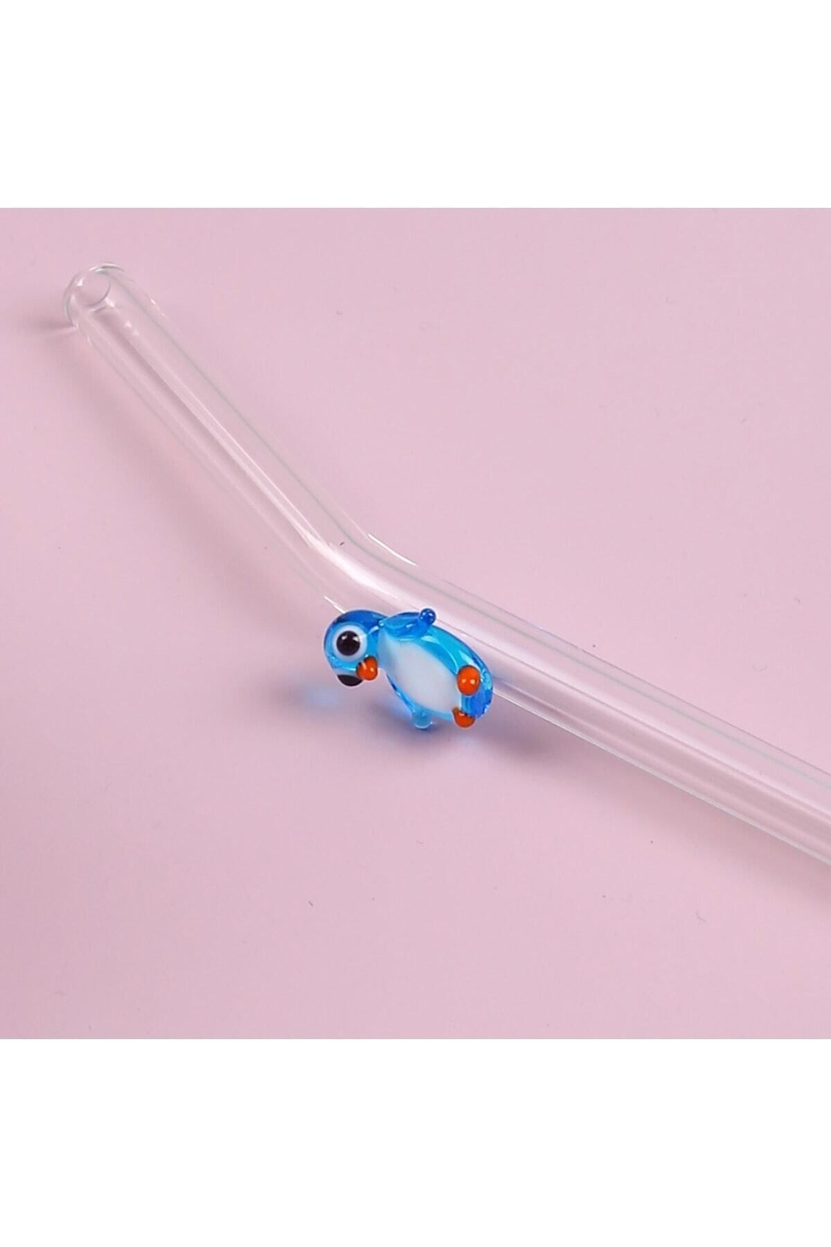 ADAMODART-Set of 6 Glass Straws with Colorful Penguin Figures 2