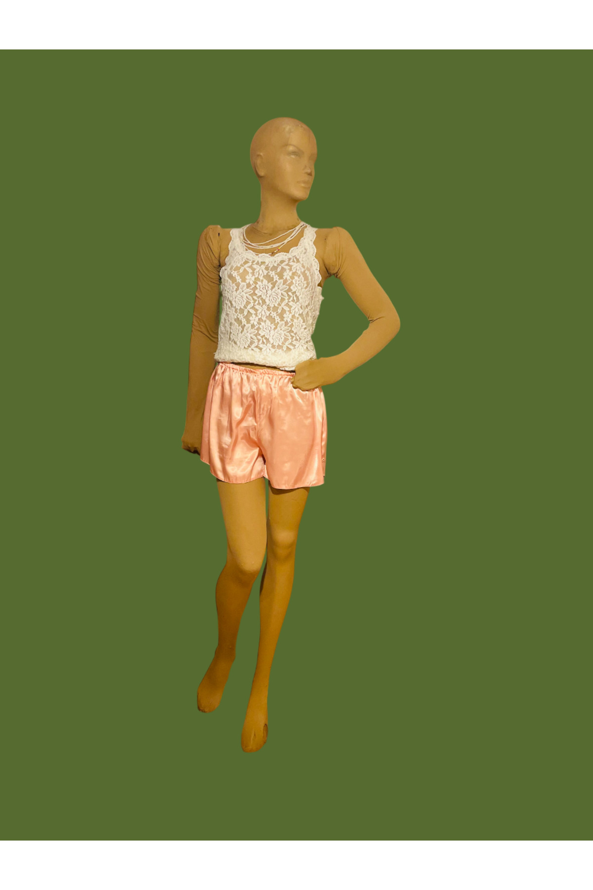 ÖzOksijen Gecelik- Şort, Kavun Ici Renk, Saten Dokuma, Slim Model, Şort-Gecelik Alti