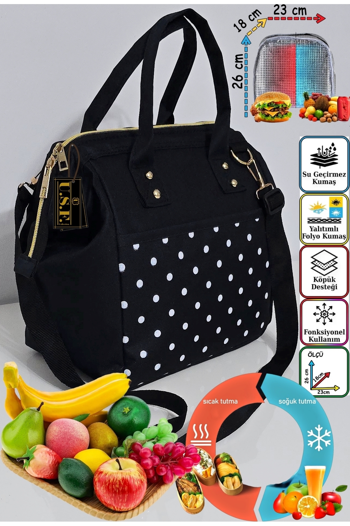 USF Anne Bebek Askılı Taşıma Çantası Isı yalıtımlı Termal Termoslu Yemek, Mama, Beslenme, Gıda Çantası fotoğrafı 7 (önizleme)