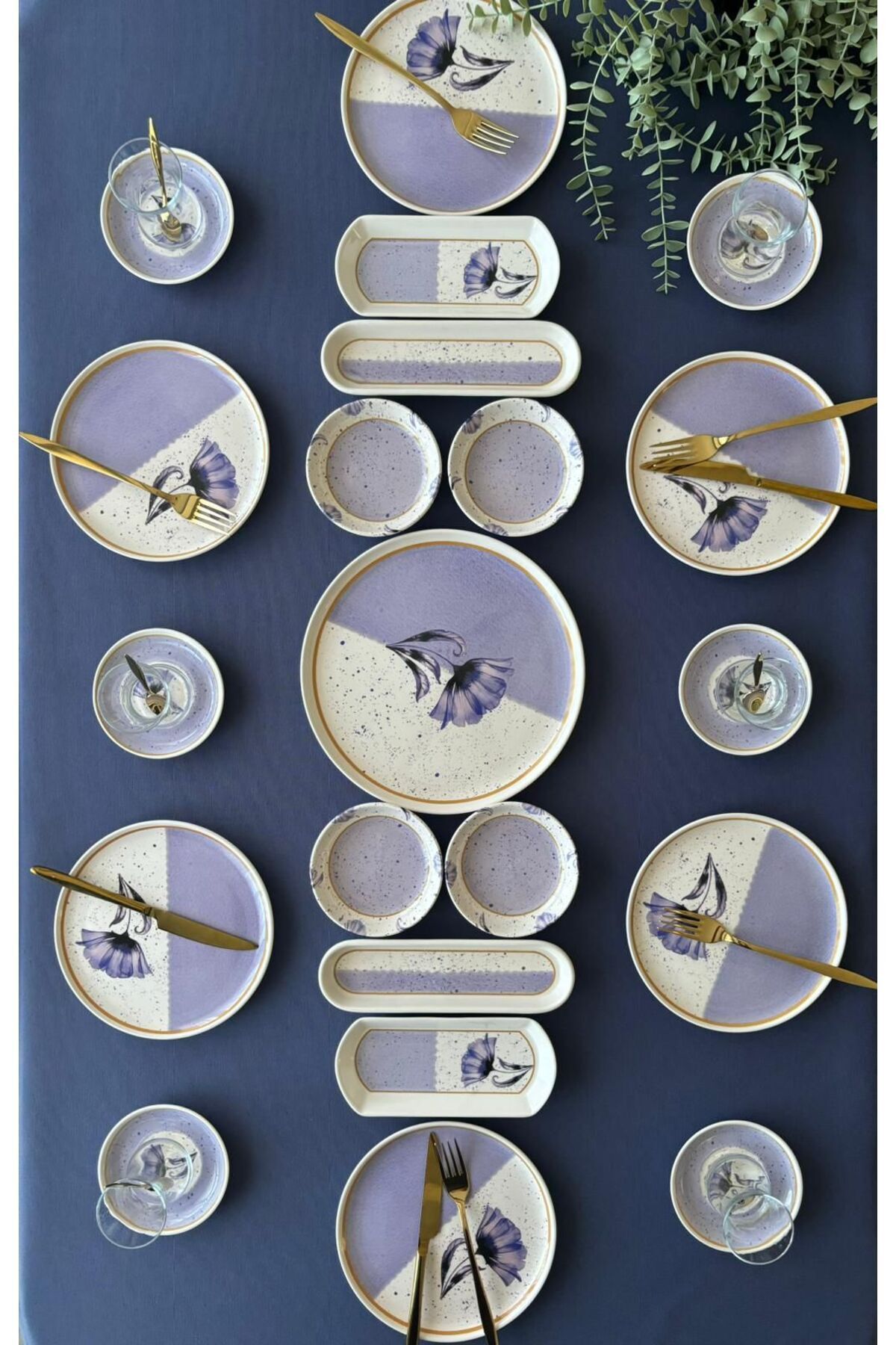 QUEEN Poppy Model 6 Kişilik 21 Parça Tea Plate Kahvaltı Takımı (Purple)