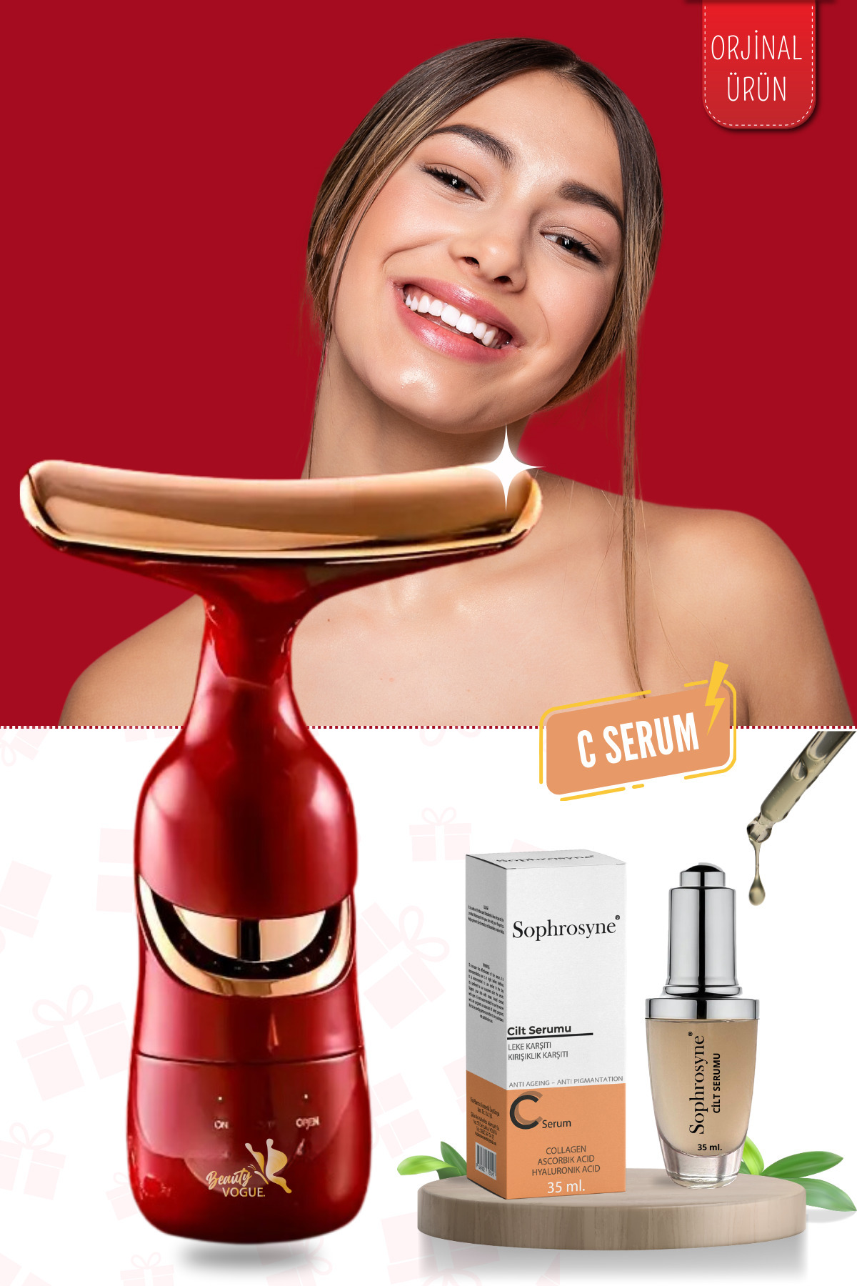 Yüz Boyun Masaj Kırışıklık Karşıtı Cilt Bakım Cihazı C Serum Kırışıklık Leke Karşıtı — قرمز EA4084+C-SRM — تصویر 3 از 7