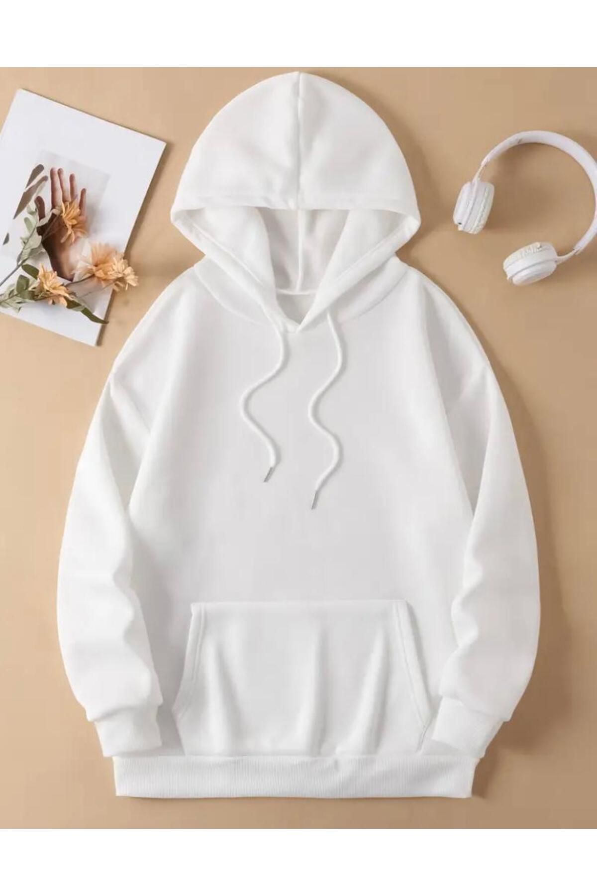 NO 601-Kadın Beyaz Sırt Kiraz Cherry Baskılı Kapşonlu Sweat 2