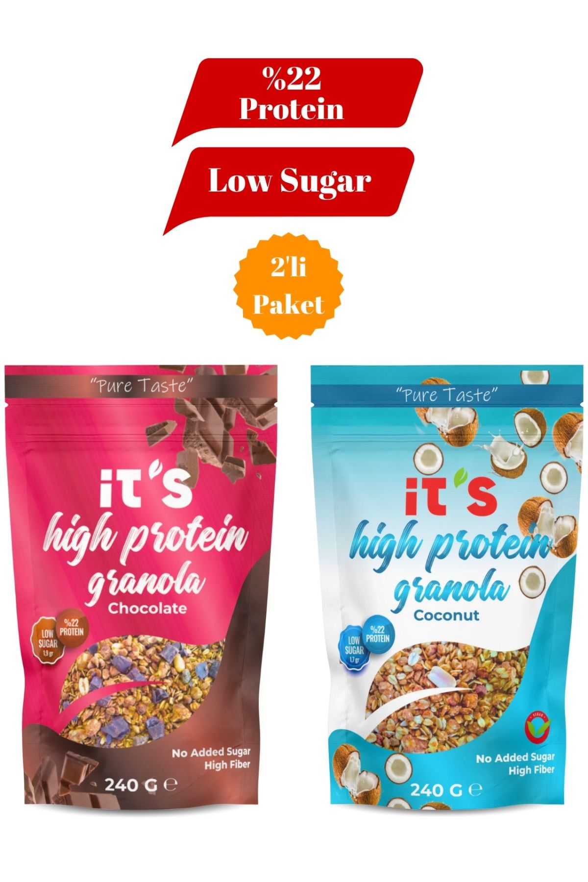 it's Yüksek Protein Granola 2'li Paket - Hindistan Cevizli & Şekersiz Çikolatalı 240 G