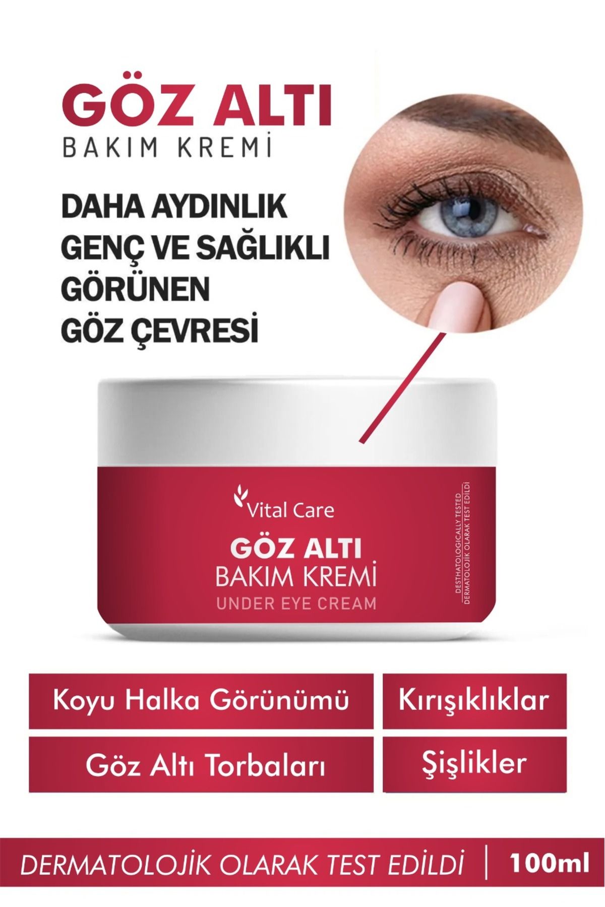 Vital care Göz Altı Torbası, Göz Çevresi Morluk Ince Çizgi Karşıtı, Doğal Içerikli Nemlendirici Göz Kremi 50 ml