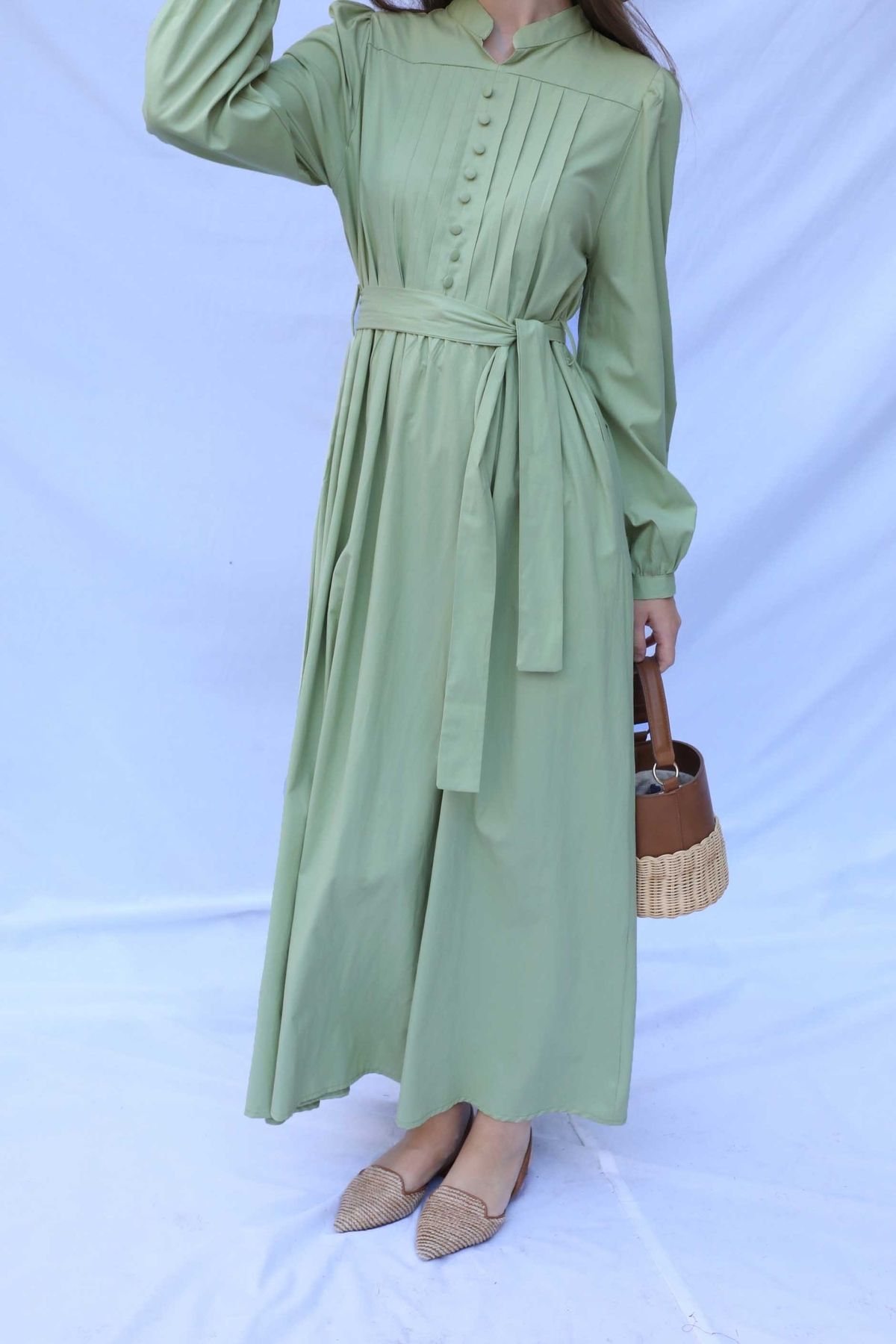 ZÜLAYS-Rochie Poplin Avocado - Nasturi în față 4
