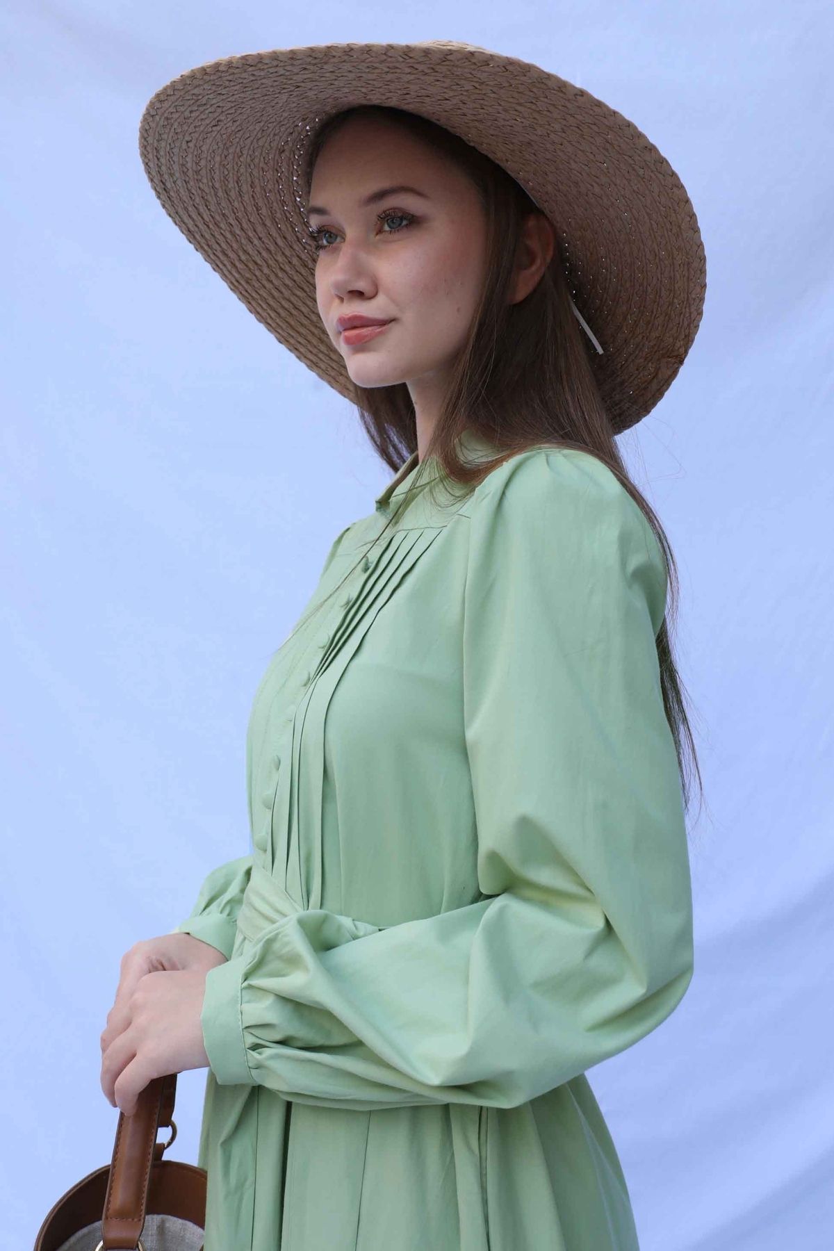 ZÜLAYS-Rochie Poplin Avocado - Nasturi în față 6