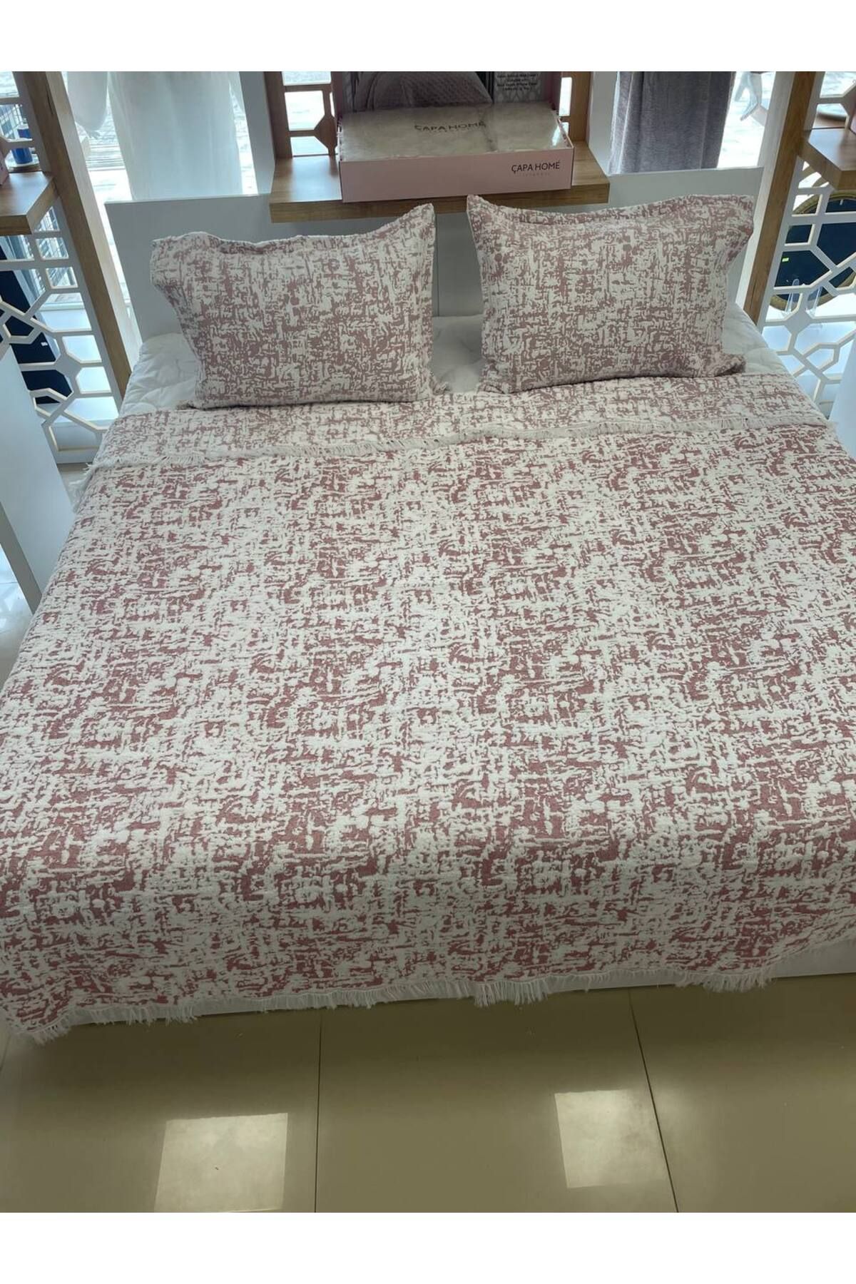 Sudemhome-Soft Fringed Double Blanket Bedspread Set 5