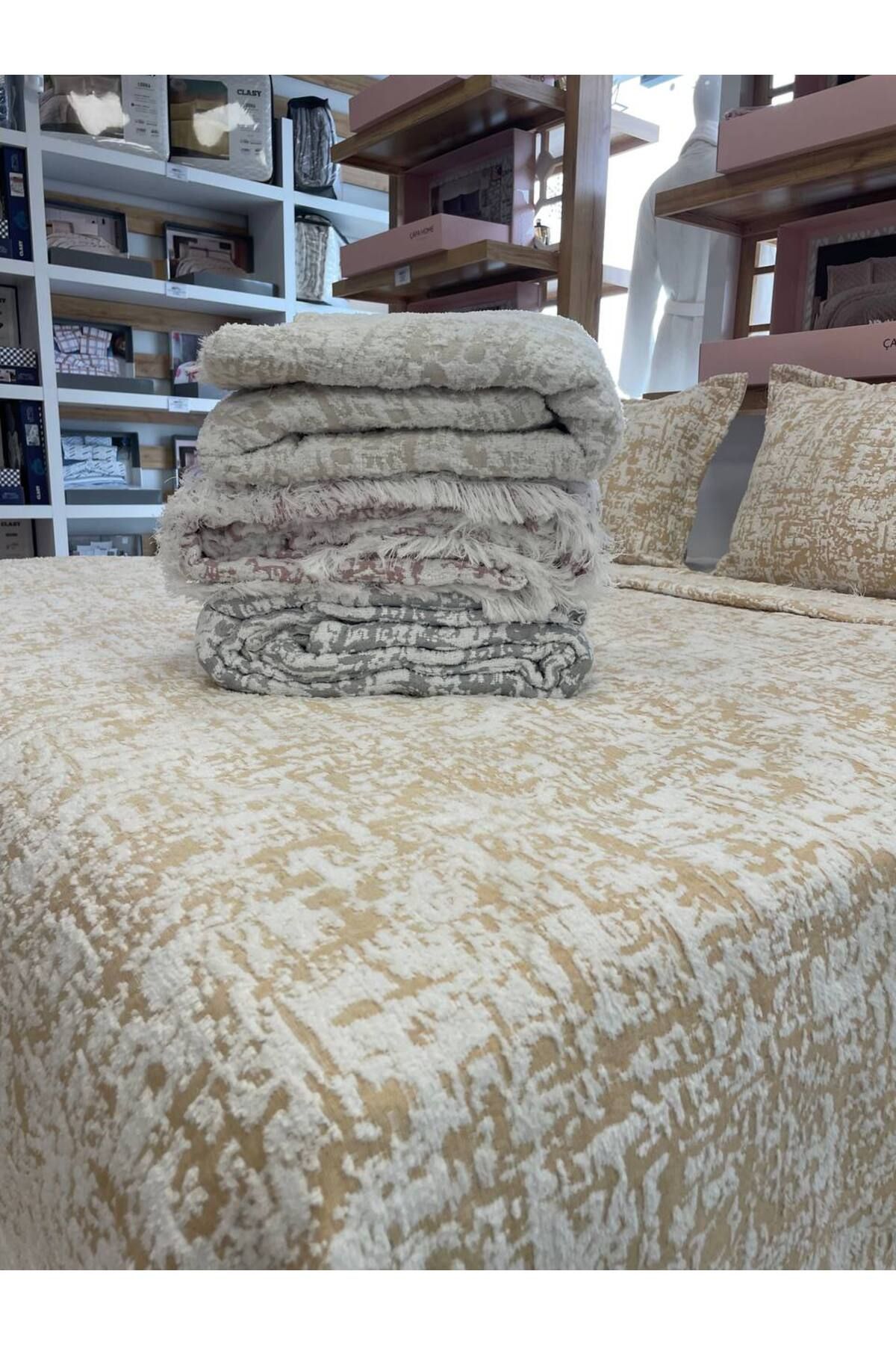 Sudemhome-Soft Fringed Double Blanket & Bedspread Set 5