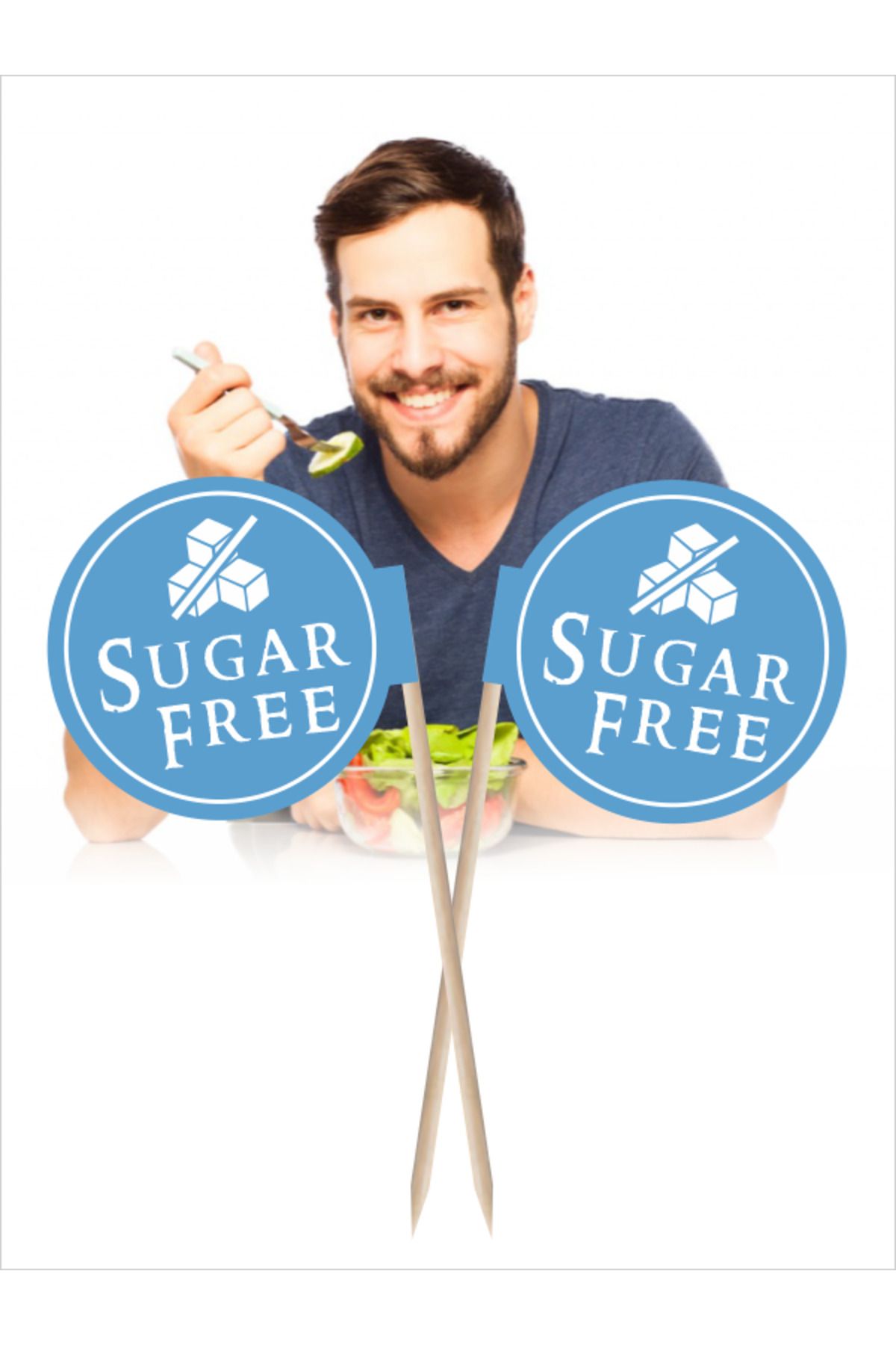 Home Sugar Free, Şerkersiz Yazılı Bayrak Kürdan. Sağlıklı Yemek, Gıda Uyarı Bayrakları 10cm, 30 Adet