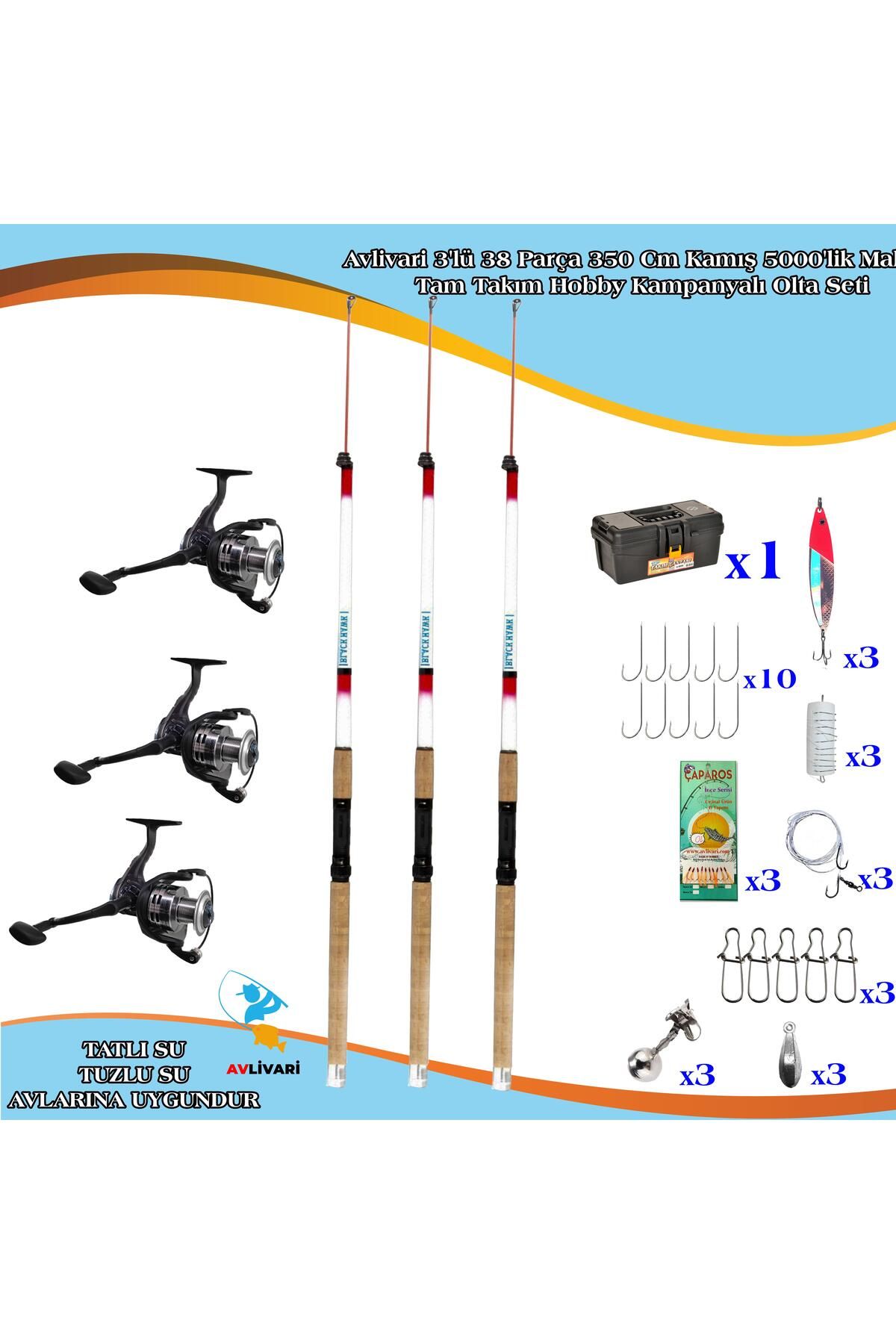 Avlivari 3'lü 38 Parça  350 Cm Kamış 5000'lik Makina Tam Takım Hobby Kampanyalı Olta Seti