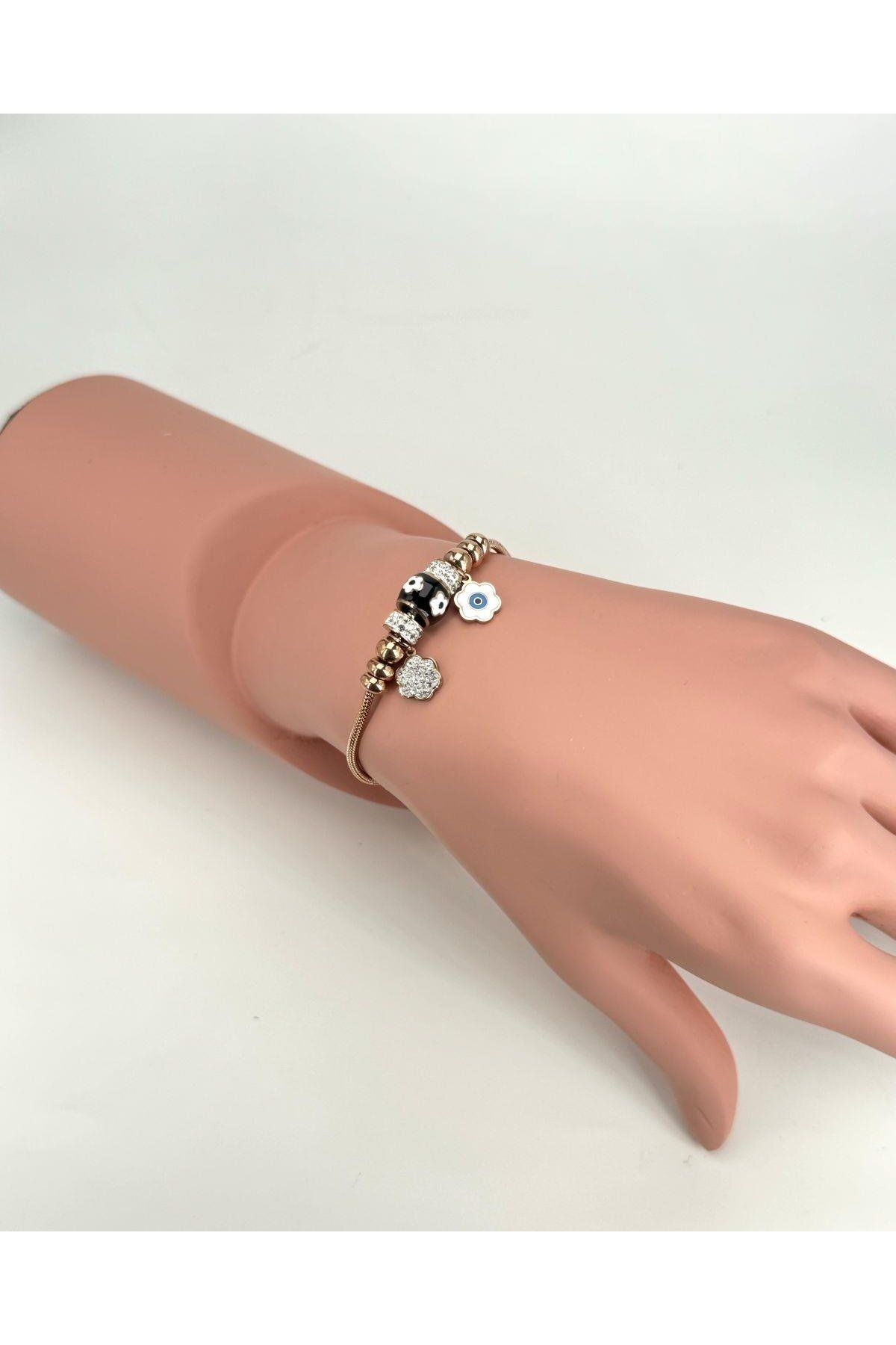 RBY Nazar Boncuklu Çelik Bileklik (Rose) Blk 21181-01
