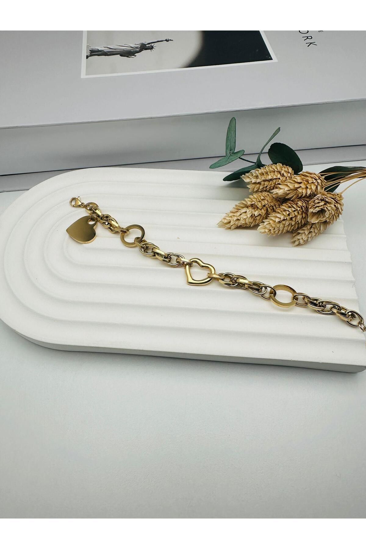 HEDİYELANDY Kalp Detaylı Çelik Bileklik (Gold) Blk 251