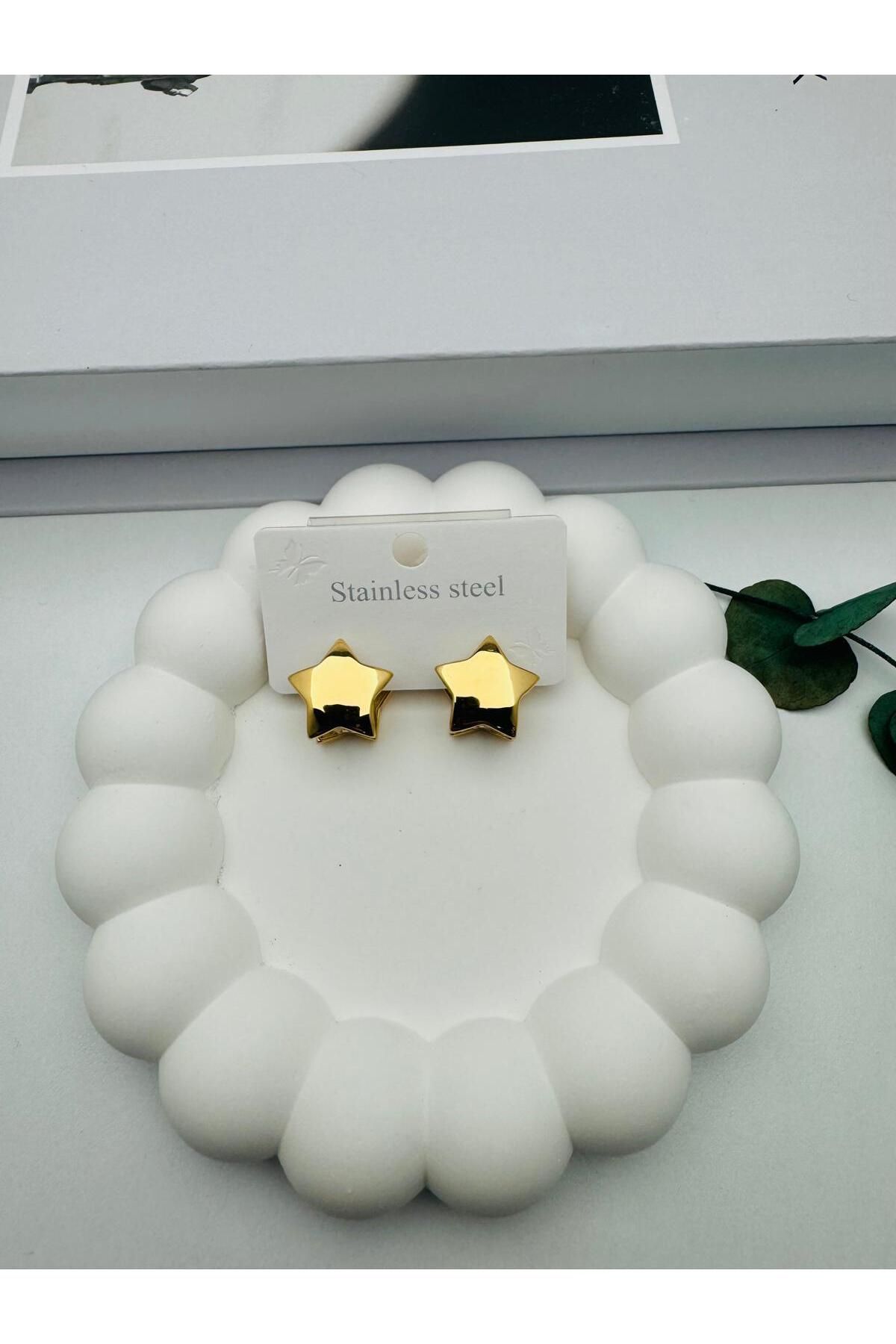 GLY ÇLKBİJUTERİ Yıldız Detaylı Çelik Küpe KP439 (Gold)