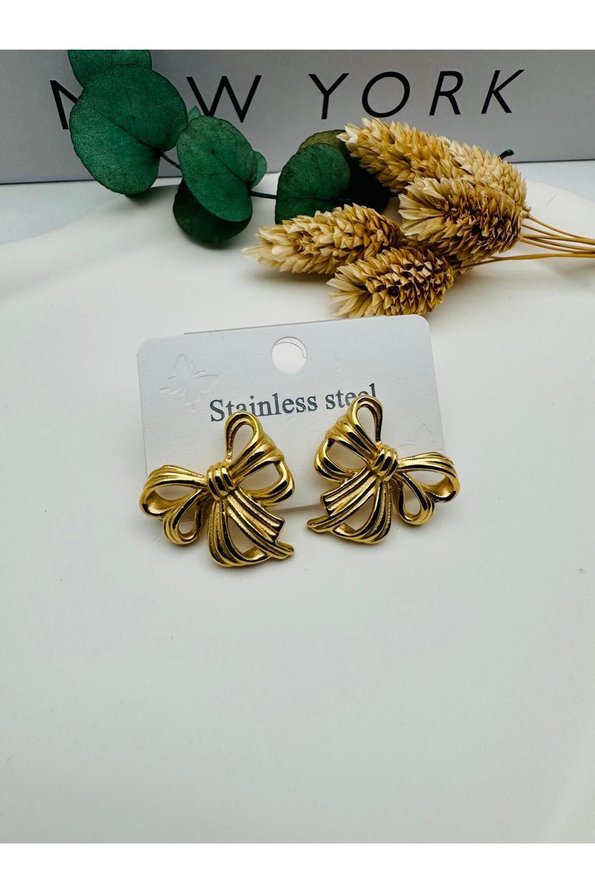 HEDİYELANDY Fiyonk Model Çelik Küpe (Gold) Kp489