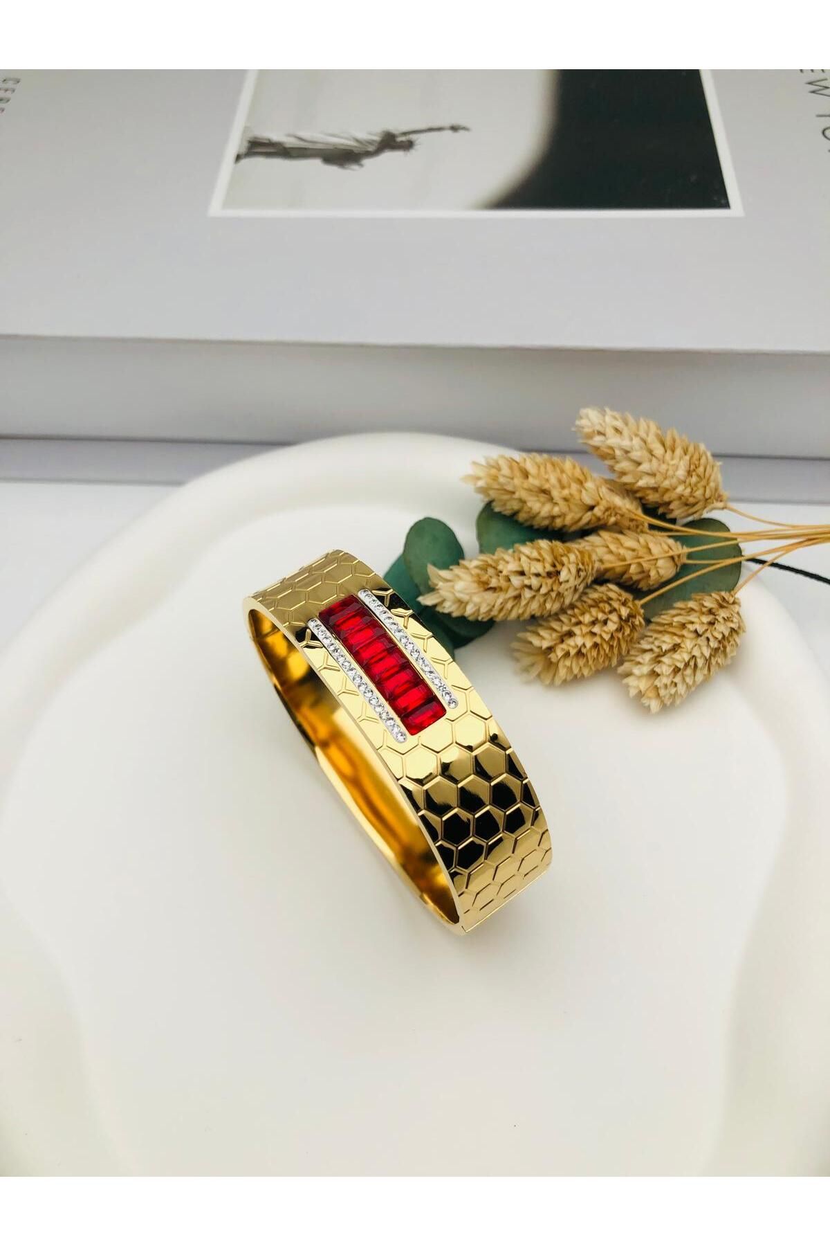Pİ GLOBAL Taş Detaylıçelik Kelepçe (Gold)2161