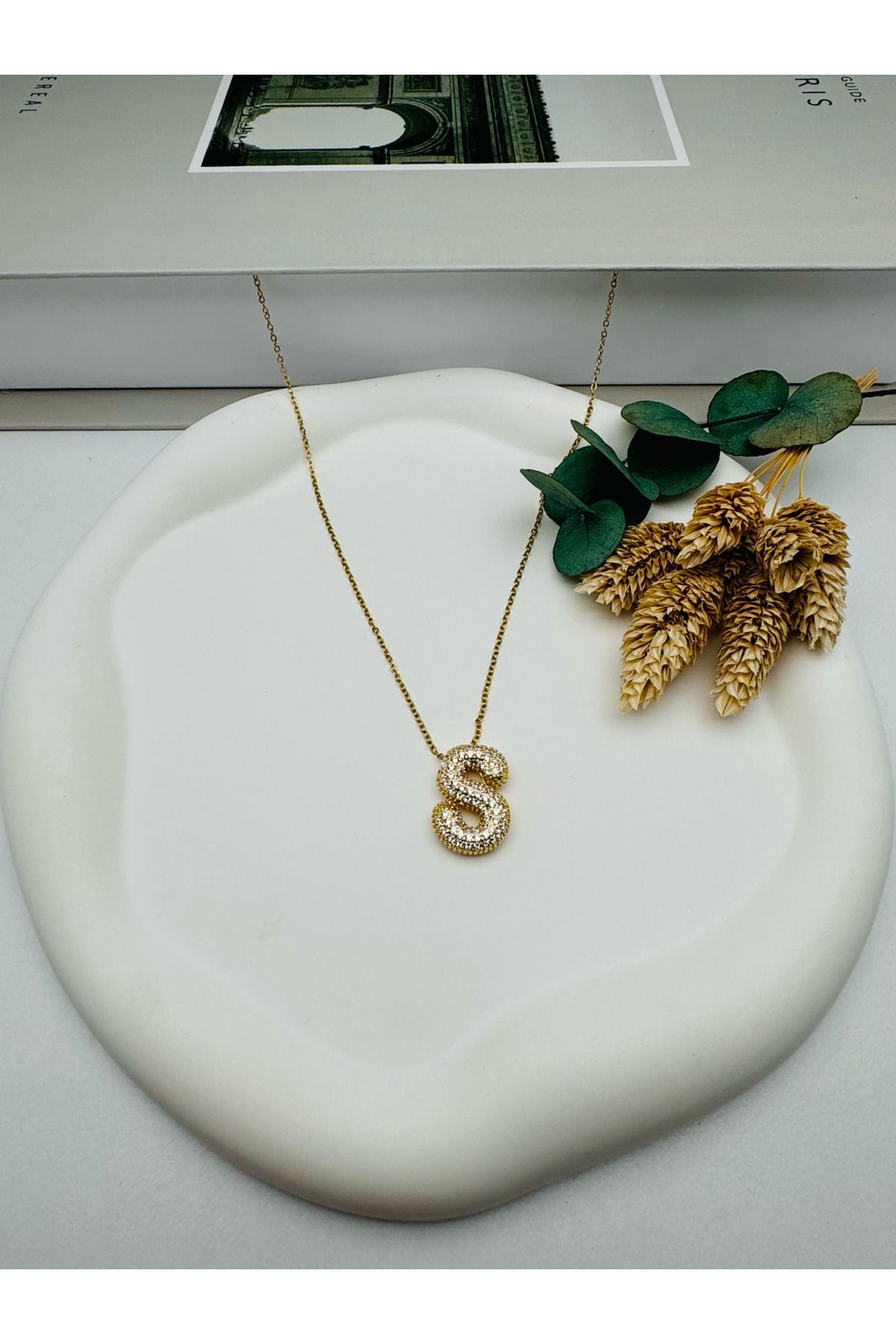 HEDİYELANDY Balon Harf Çelik Kolye(S) Harf 45 Cm (Gold) 0106231