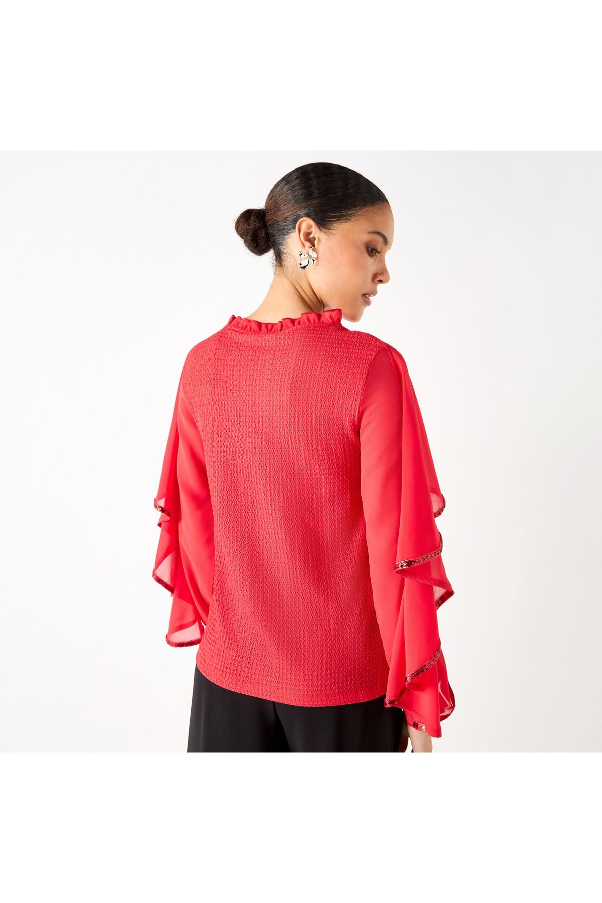 2Xtremz-Textured Cape Top With Tie-up Detail And Long Sleeves 3