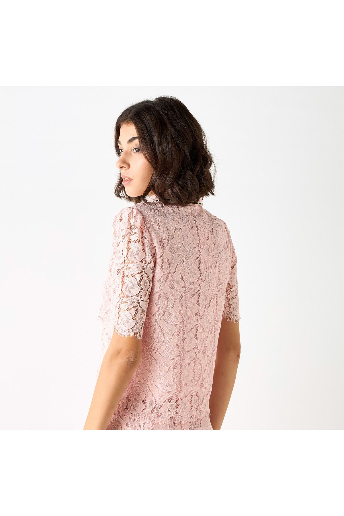 2Xtremz-Laced Collared Top With Button Placket 3