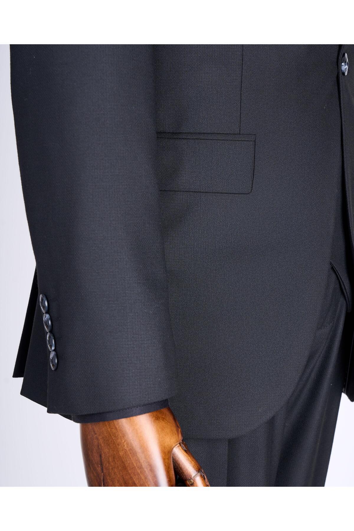 TerziAdemAltun İtalyan stil slim fit ceket yelek pantolon takım elbise siyah T13056 görsel 4