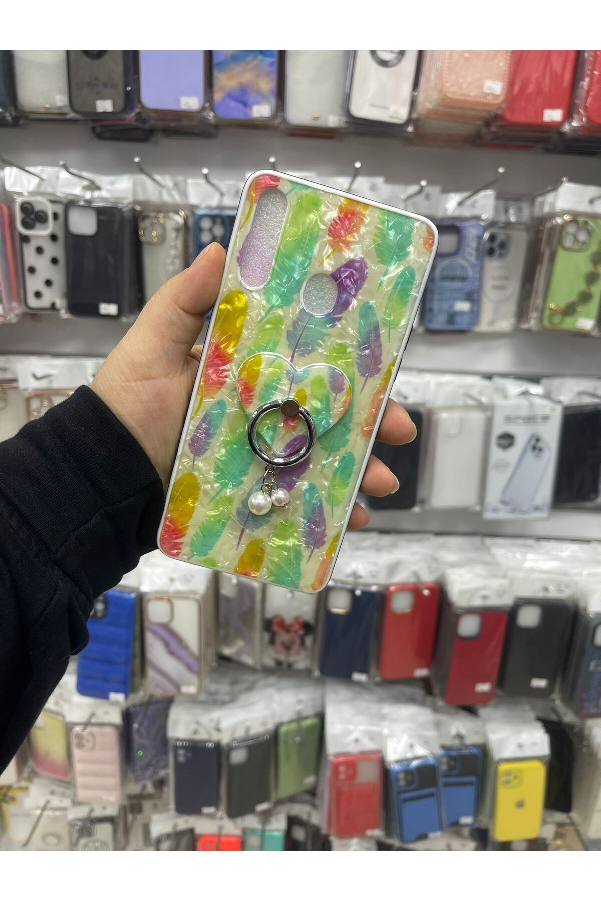 TECNOTREND Galaxy A20S Flower Yüzüklü Kılıf Red Marble kılıf